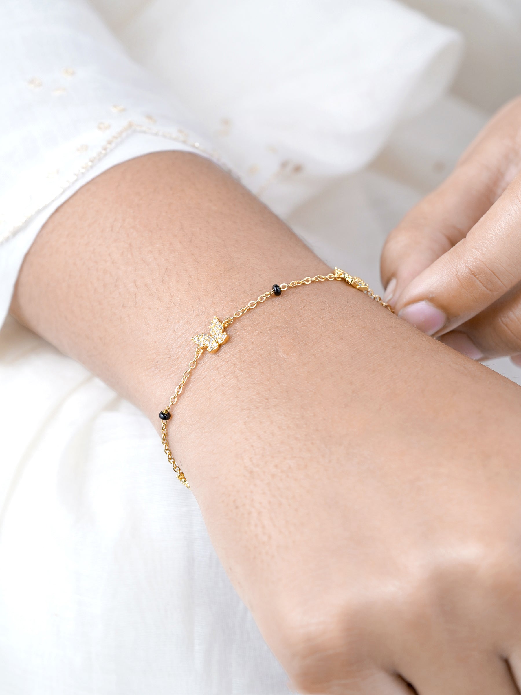 Aarini Butterfly Diamond 18K Gold Plated Mangalsutra Bracelet