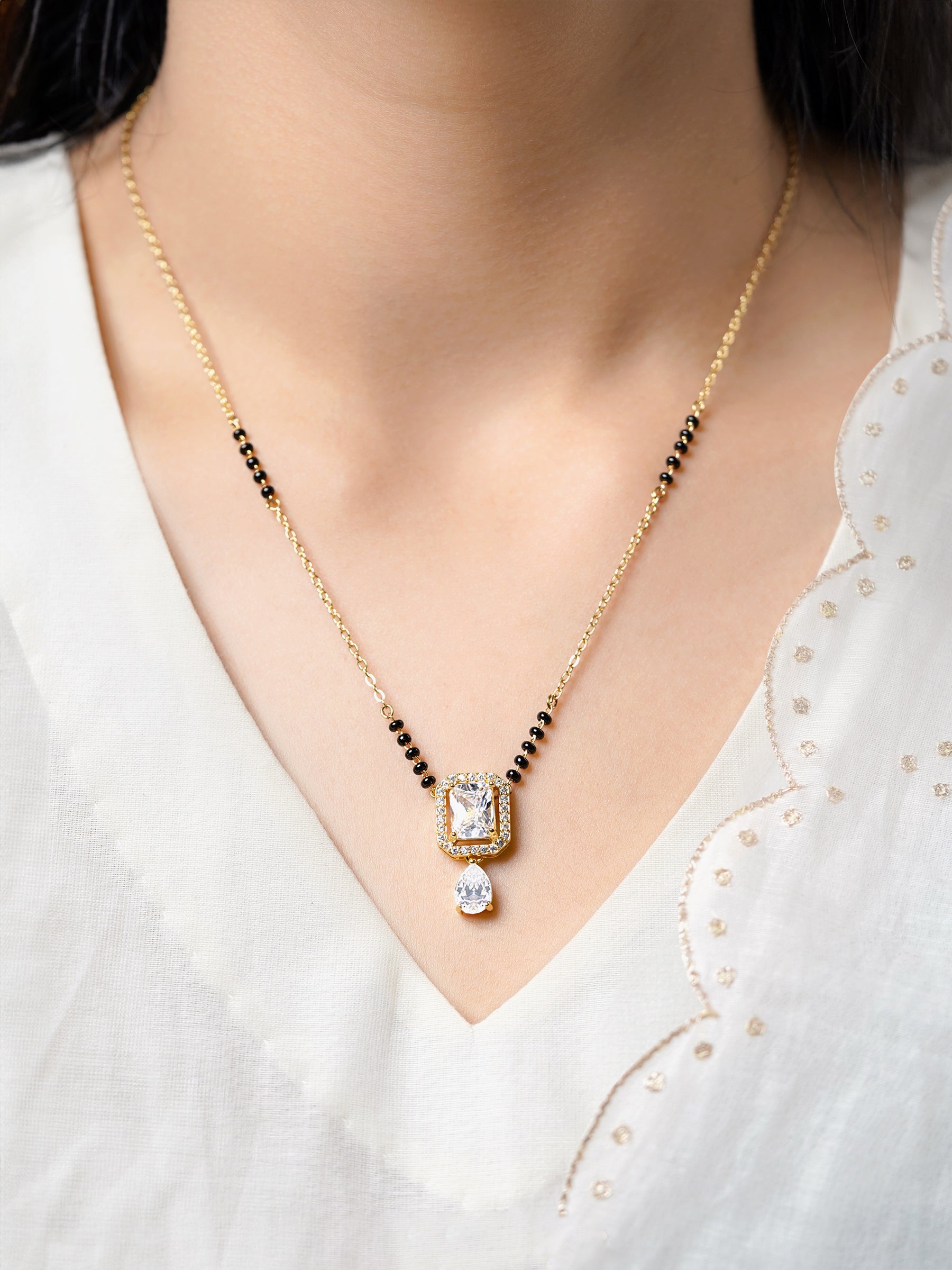 Aarvika Solitaire Pear Drop 18K Gold Plated Mangalsutra