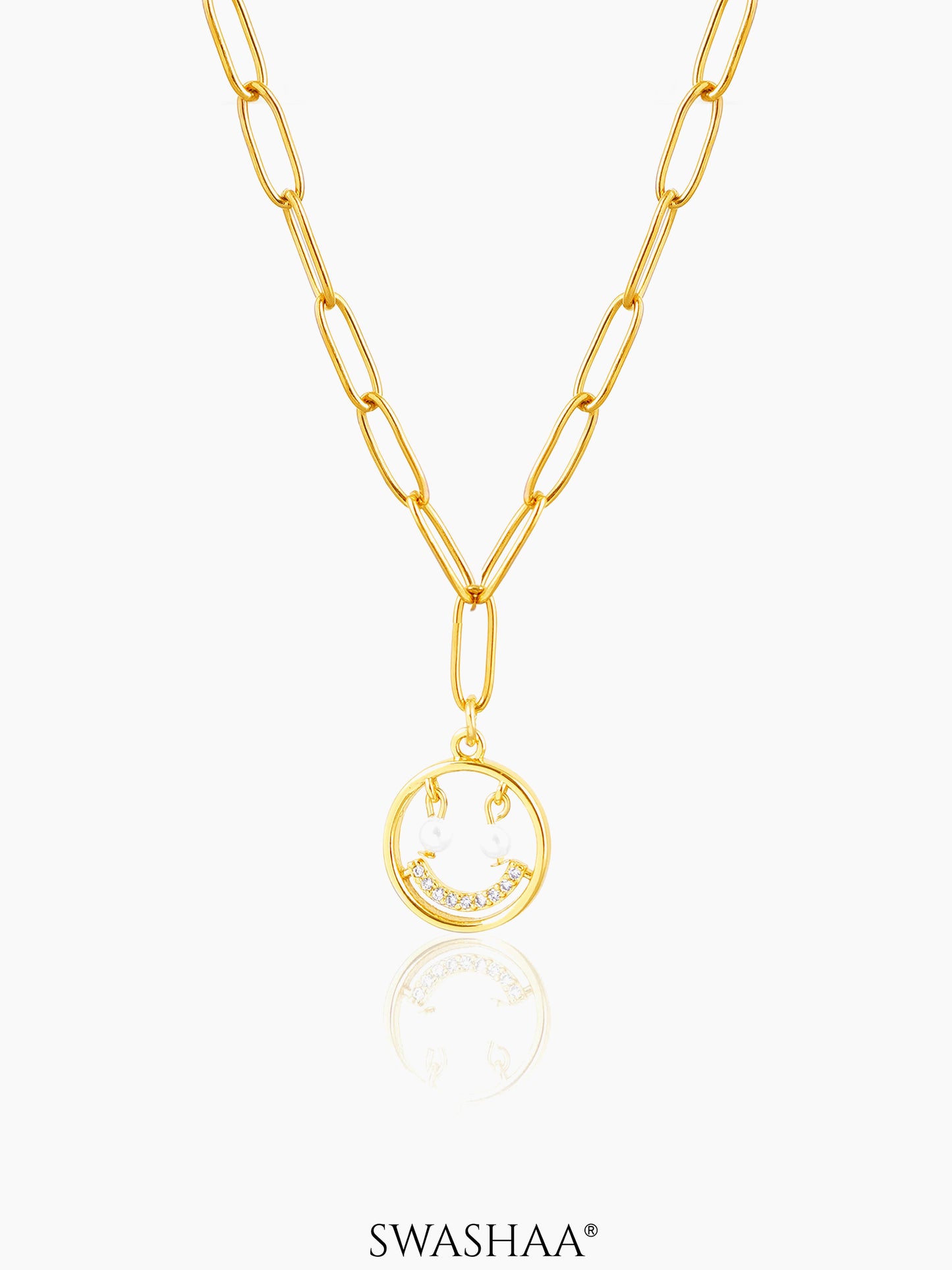 Abra Diamond Smirk Link Chain 18K Gold Plated Necklace Gold