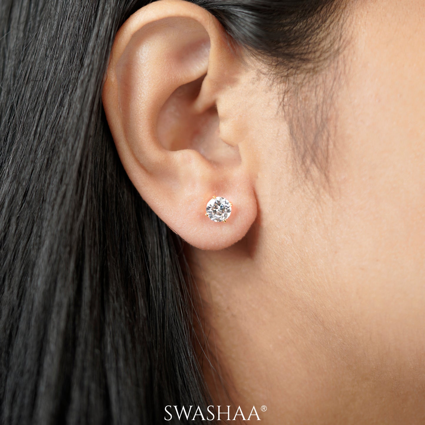 Adia Round Cut Solitaire Women's Stud Earrings 18K Gold Plated 6 MM