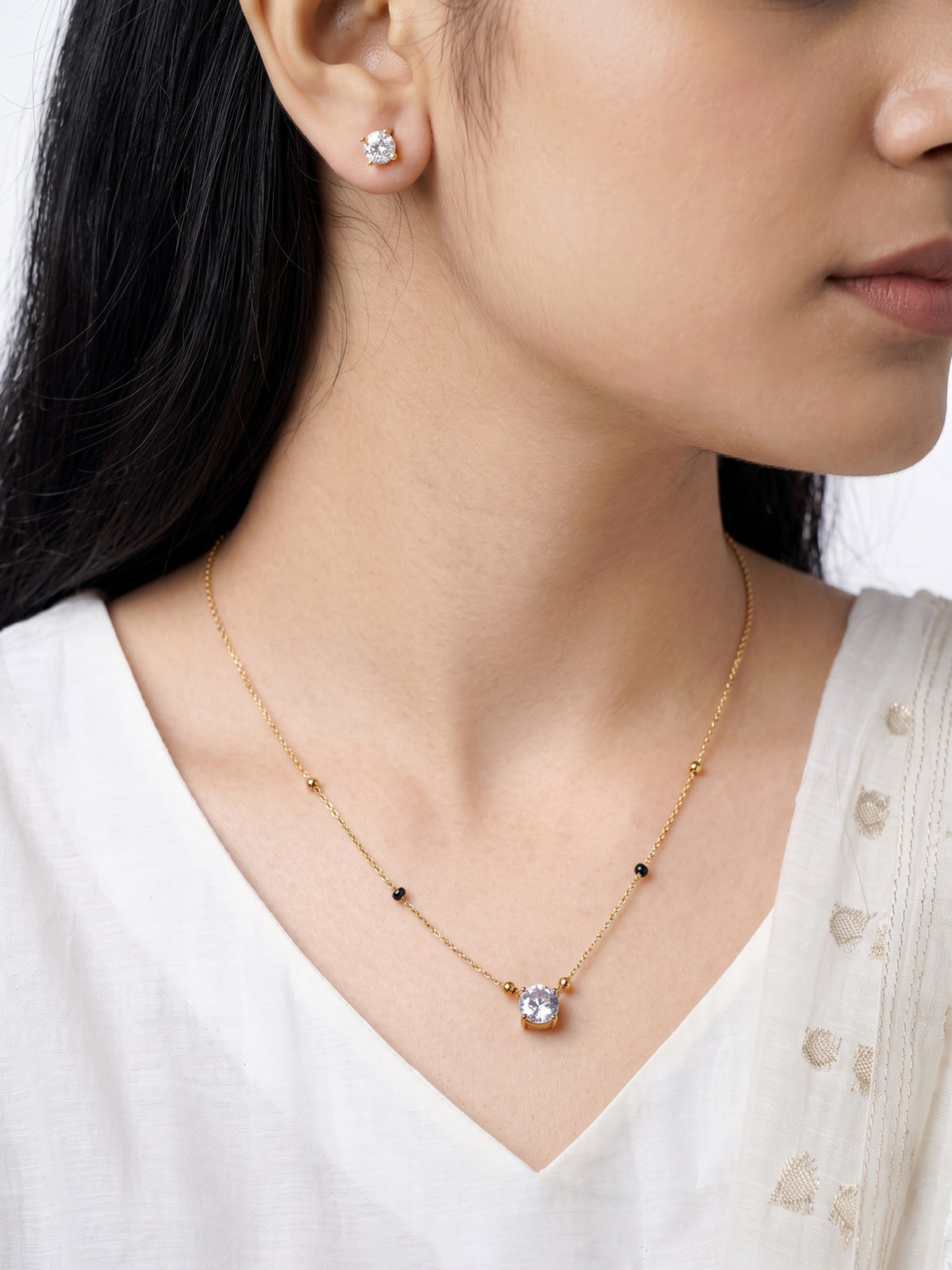 Adia 18K Gold Plated Mangalsutra Jewelry Set Of 2 - Necklace & Earrings