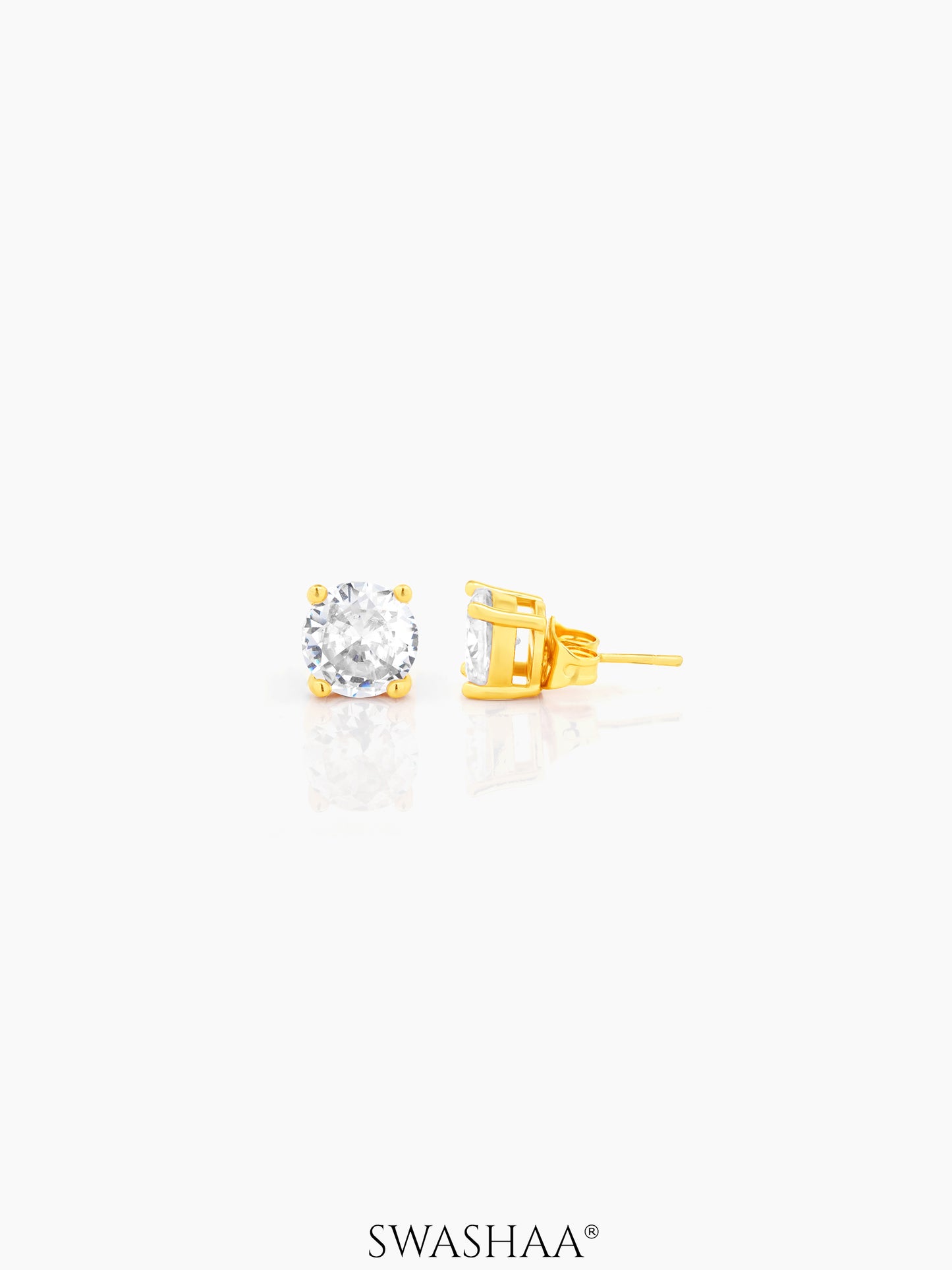 Adia Solitaire Men's Stud Earrings 18K Gold Plated 6 MM