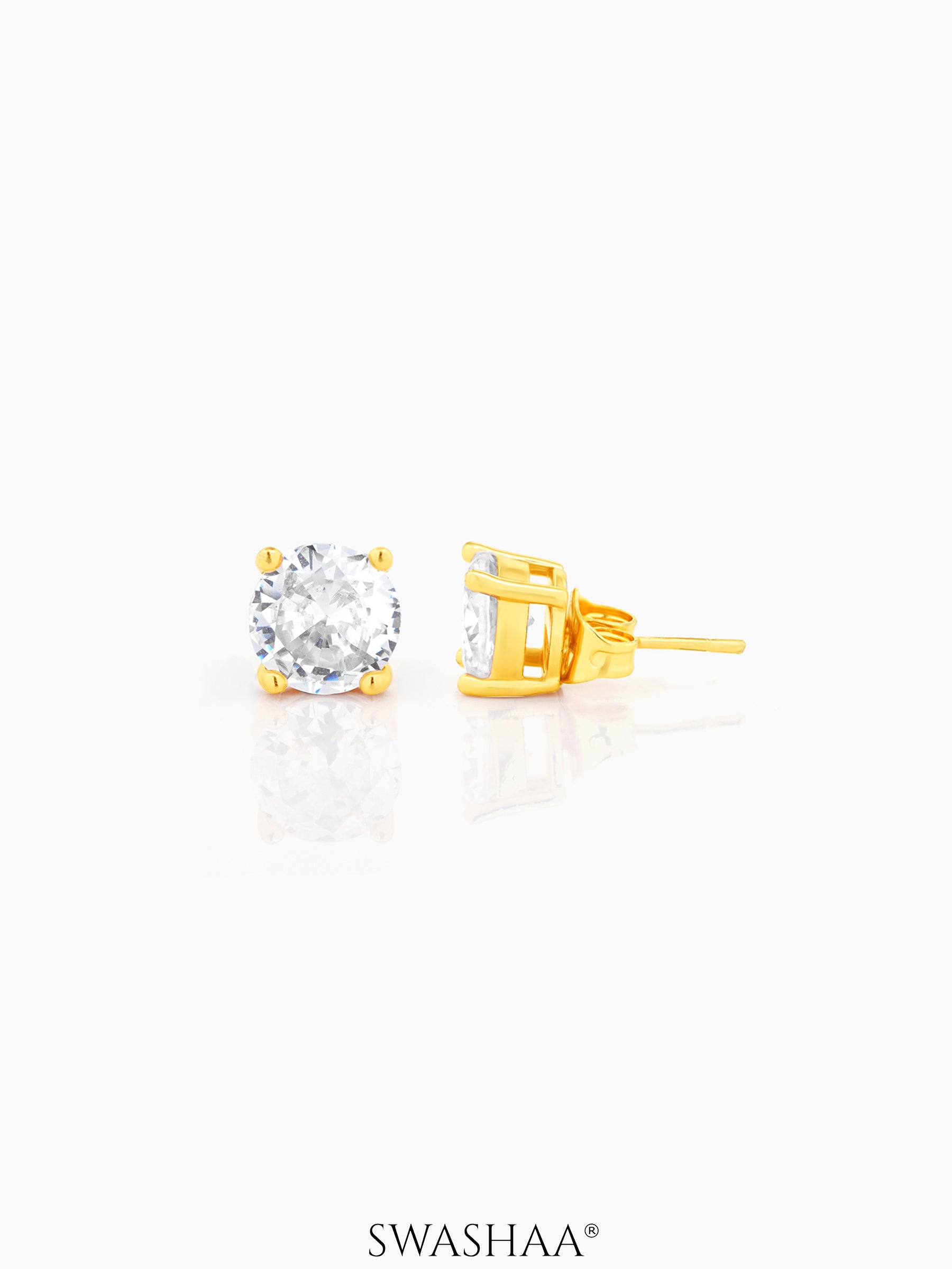 Adia Round Cut Solitaire Women's Stud Earrings 18K Gold Plated 8 MM