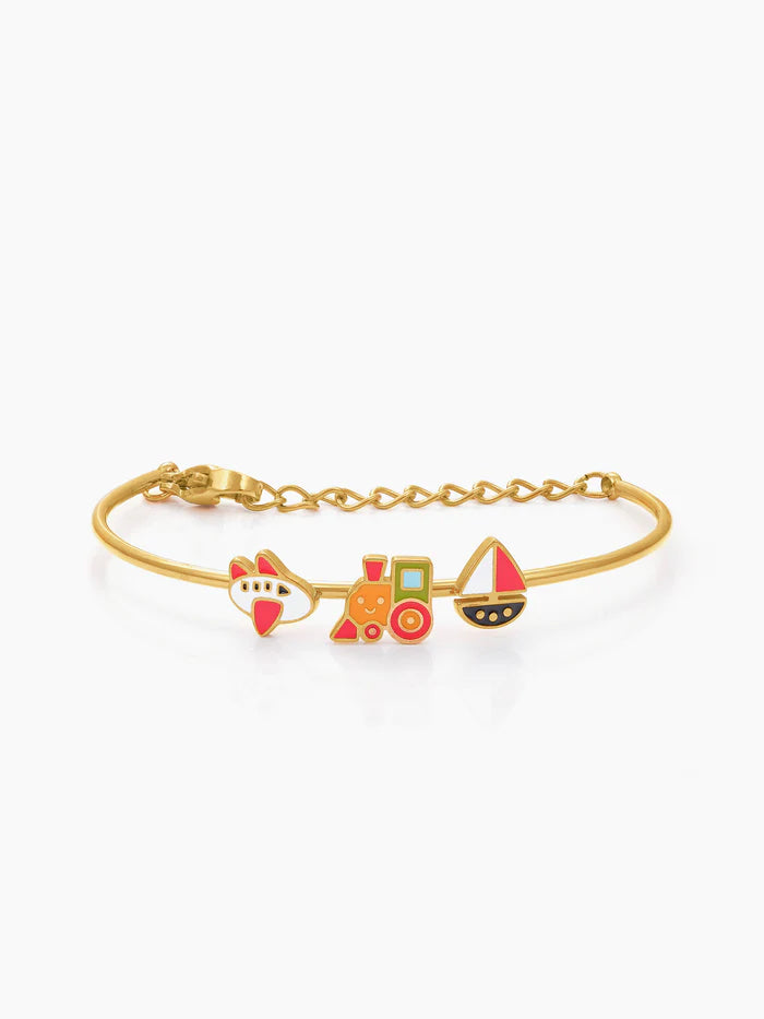 Adventure Ride Charms 18K Gold Plated Kid's Kada Bracelet Gold