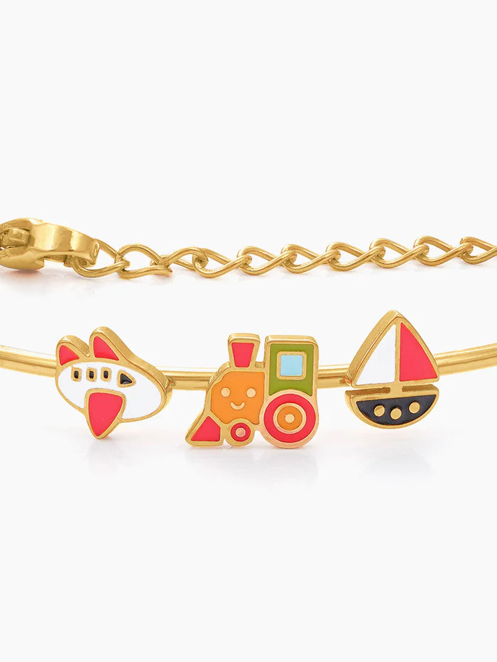 Adventure Ride Charms 18K Gold Plated Kid's Kada Bracelet