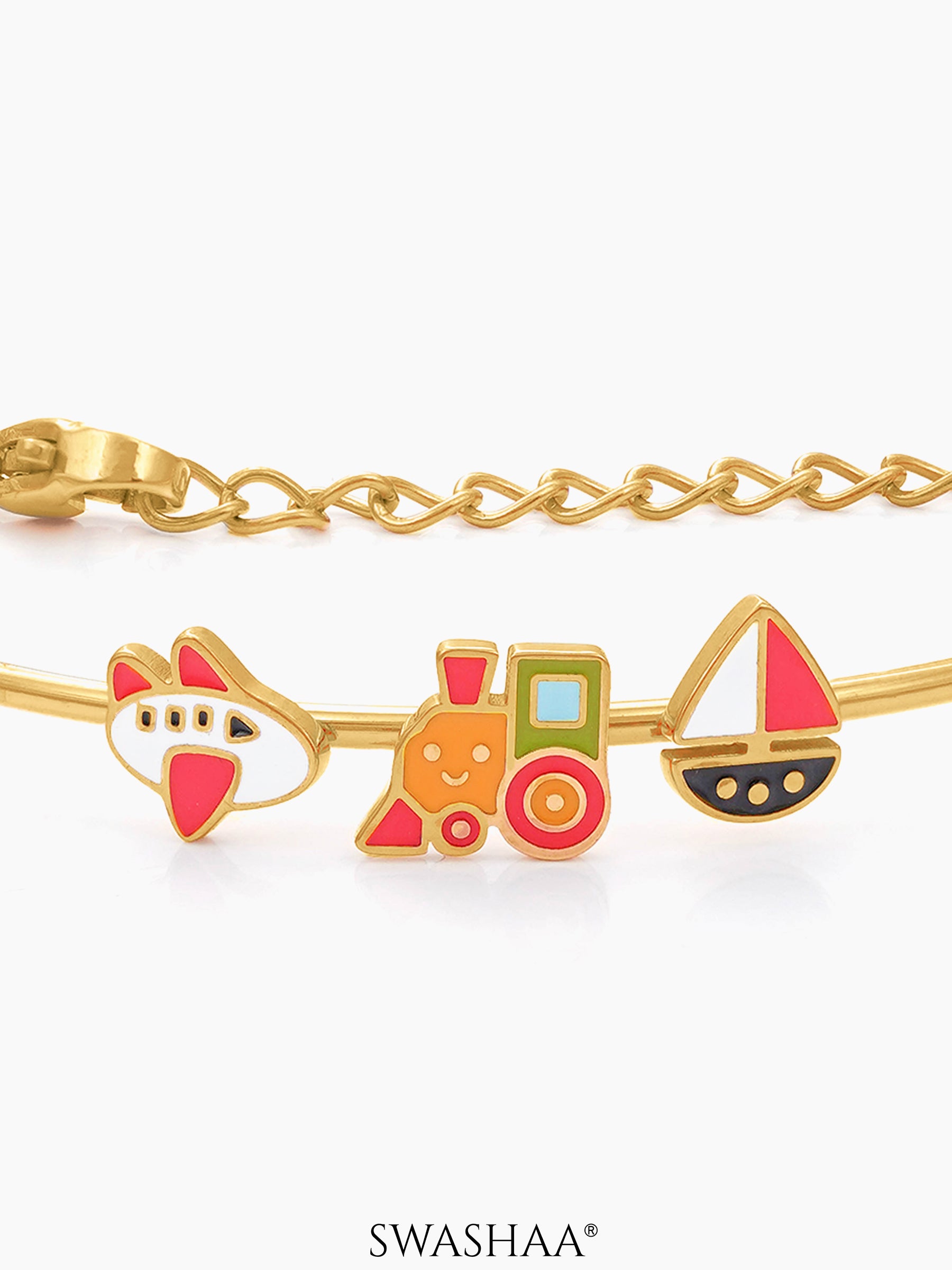 Adventure Ride Charms 18K Gold Plated Kid's Kada Bracelet