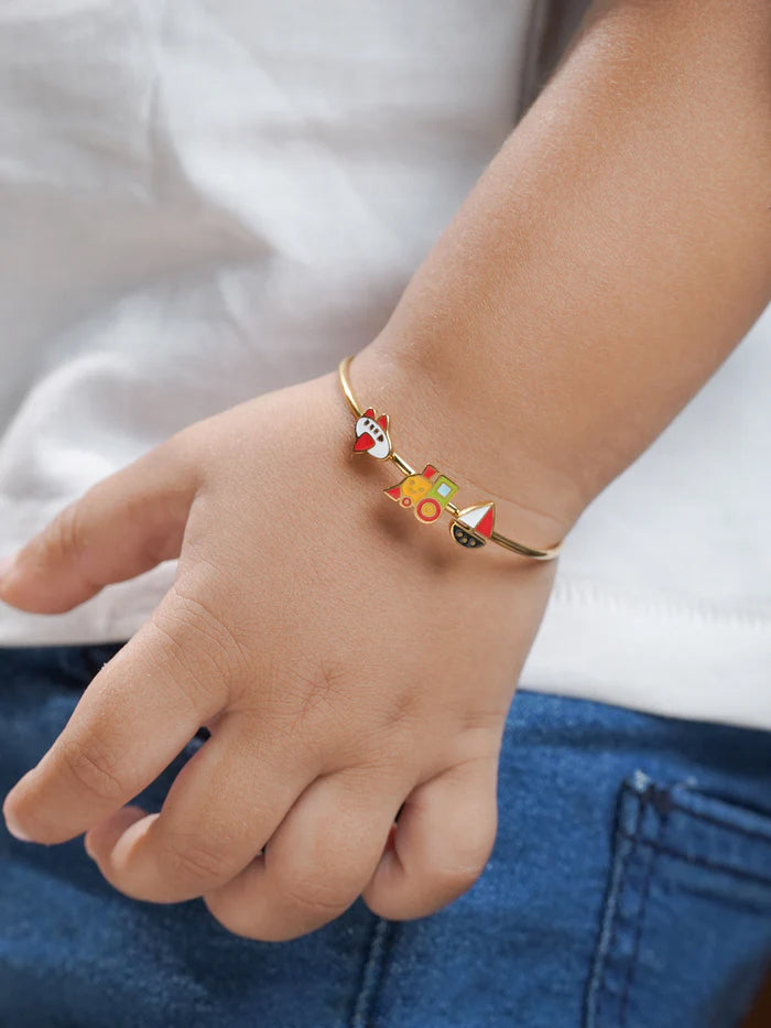 Adventure Ride Charms 18K Gold Plated Kid's Kada Bracelet