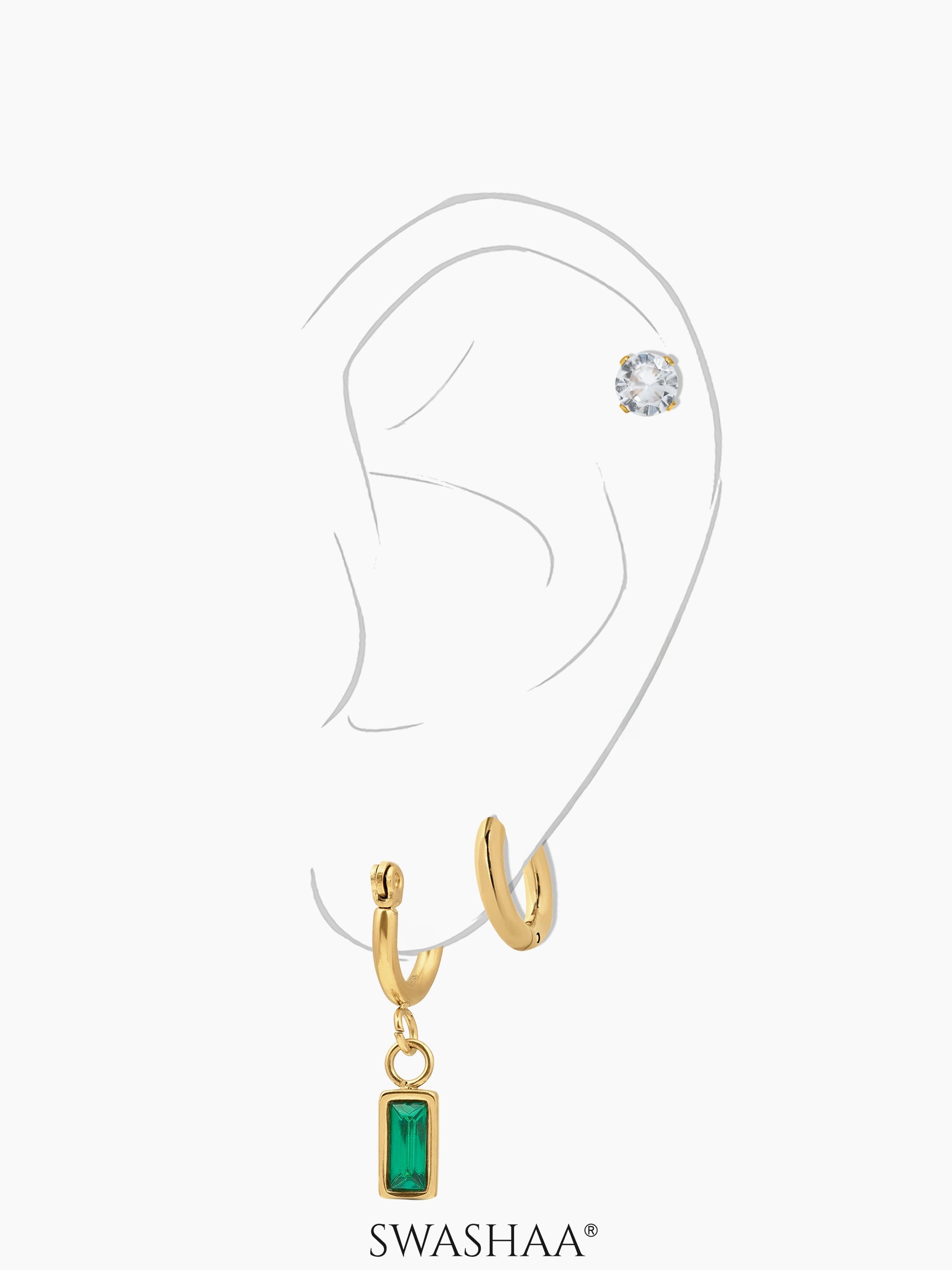 Alara Emerald Women's Earrings Set 18K Gold Plated