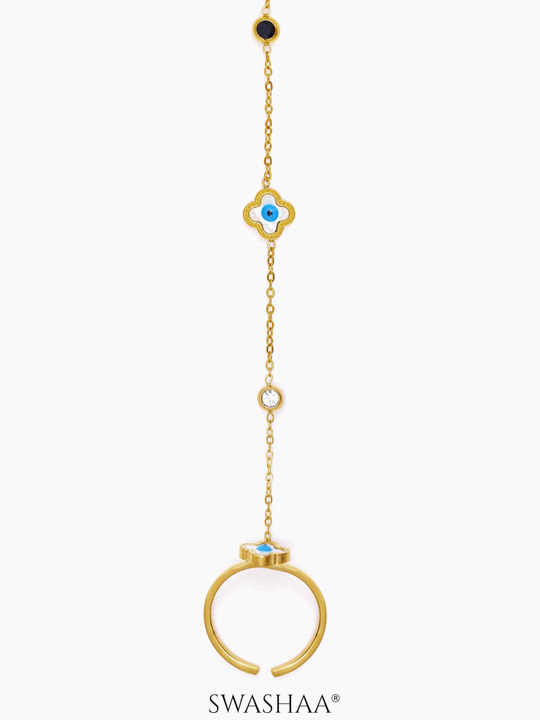 Anaya Evil Eye Clover 18K Gold Plated Ring Bracelet