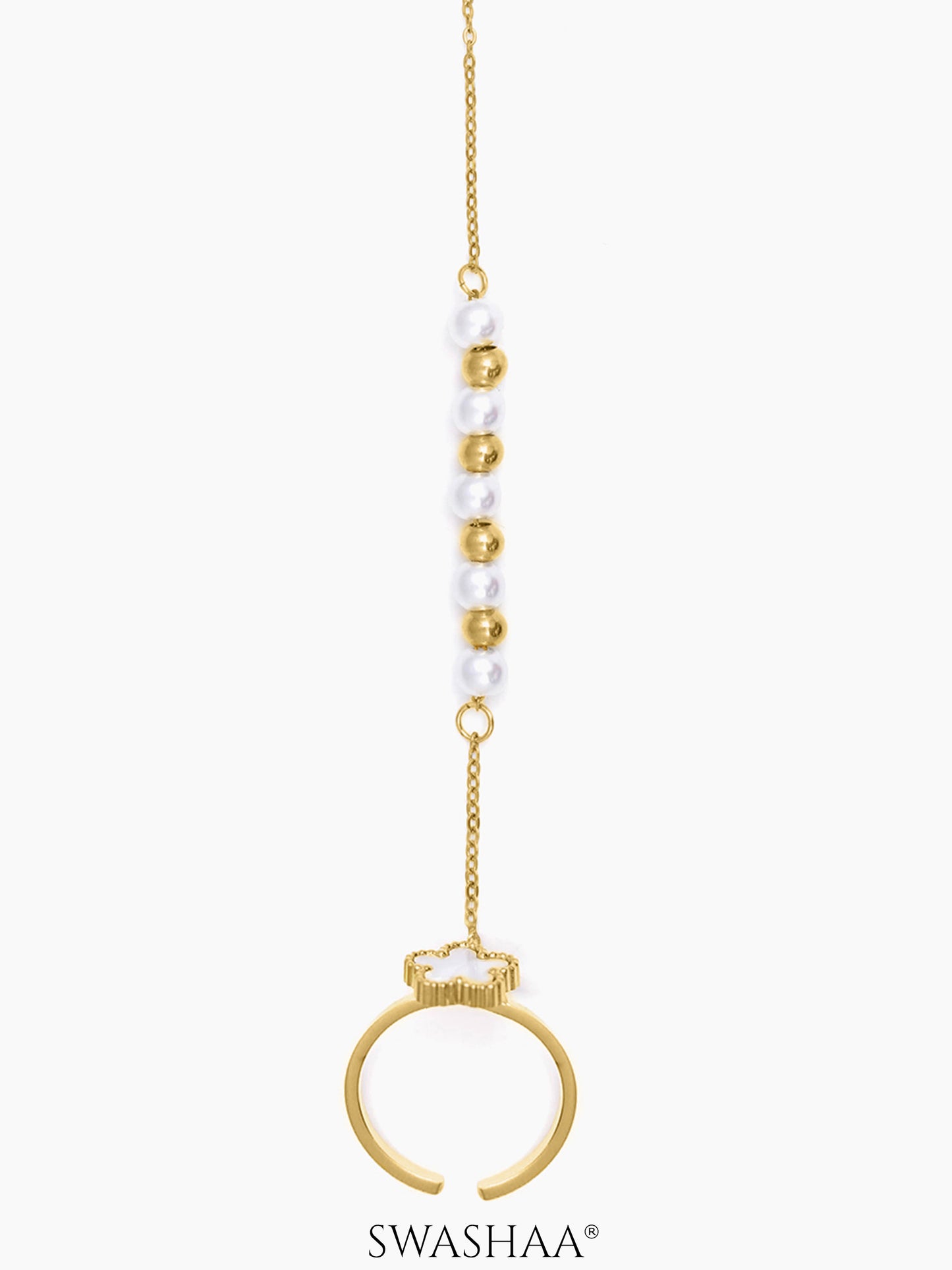 Anvika White Enamel Flower 18K Gold Plated Ring Bracelet