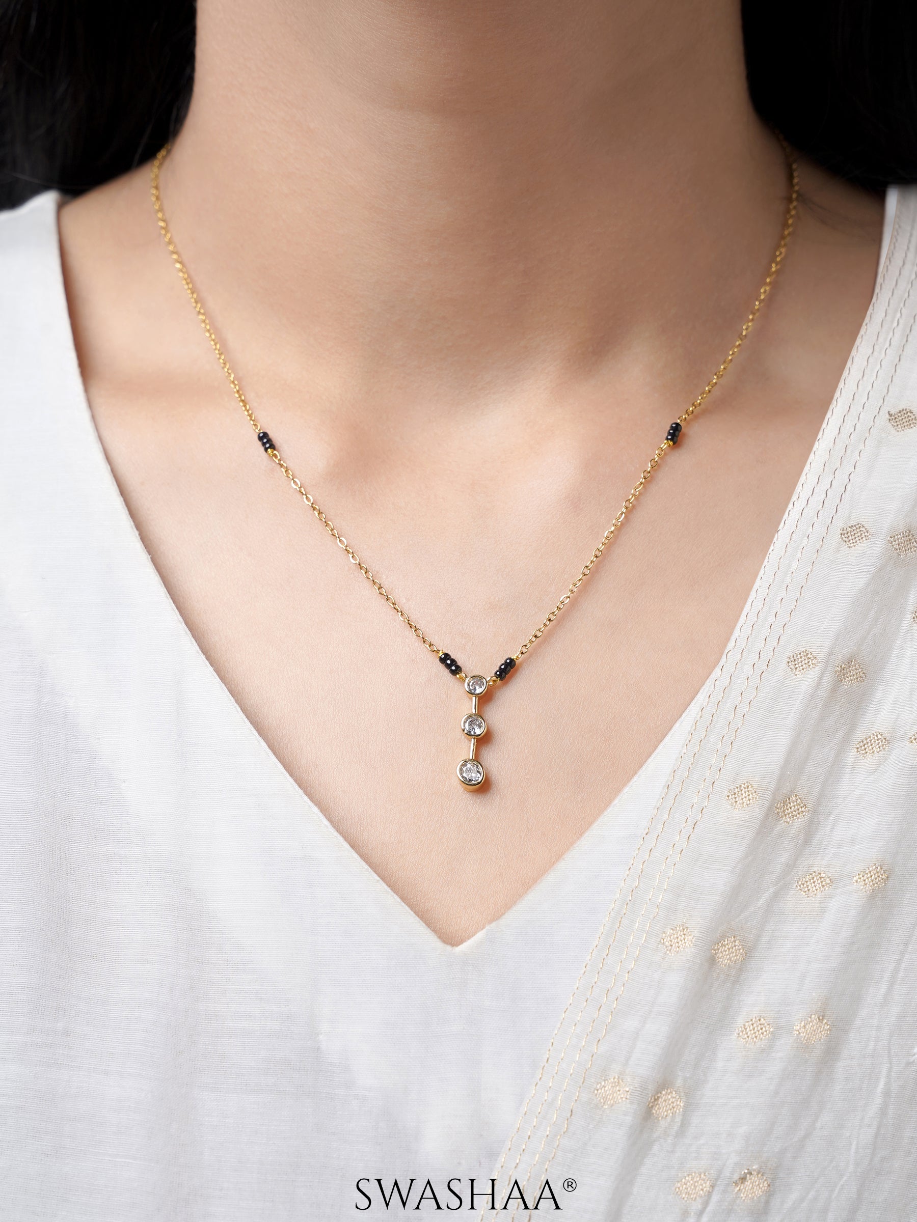 Anvitha Trinity Diamond 18K Gold Plated Mangalsutra