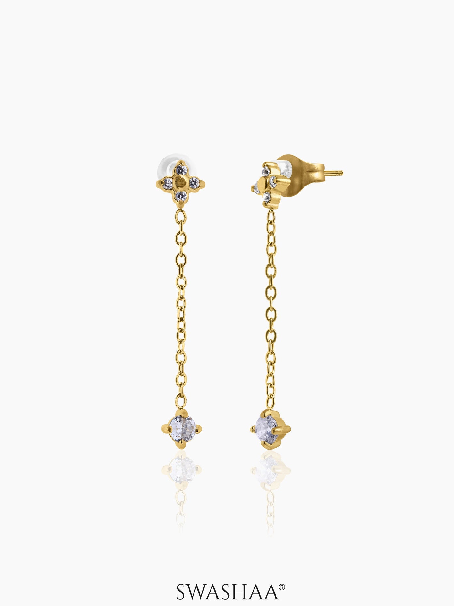 Aria Floral Diamond Drop Earrings 14K Gold