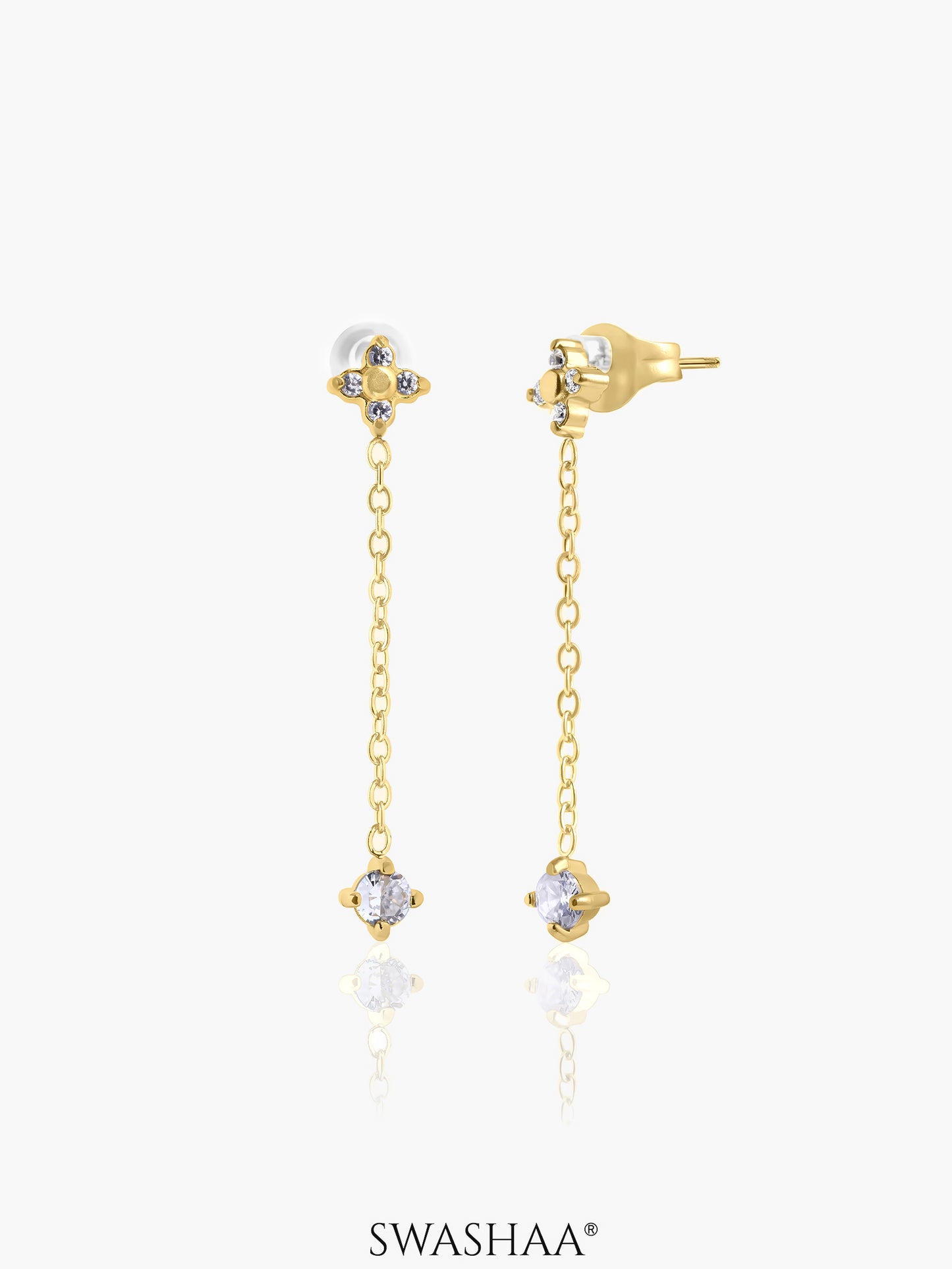 Aria Floral Diamond Drop Earrings 14K Gold