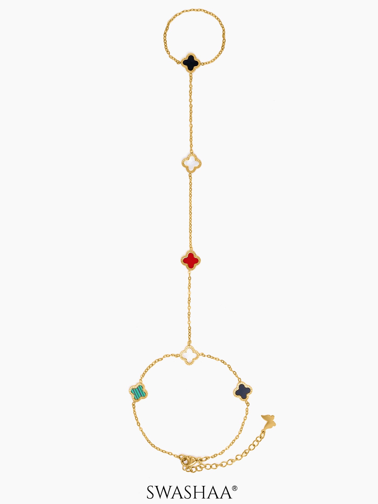 Ariya Dainty Clover 18K Gold Plated Ring Bracelet Gold