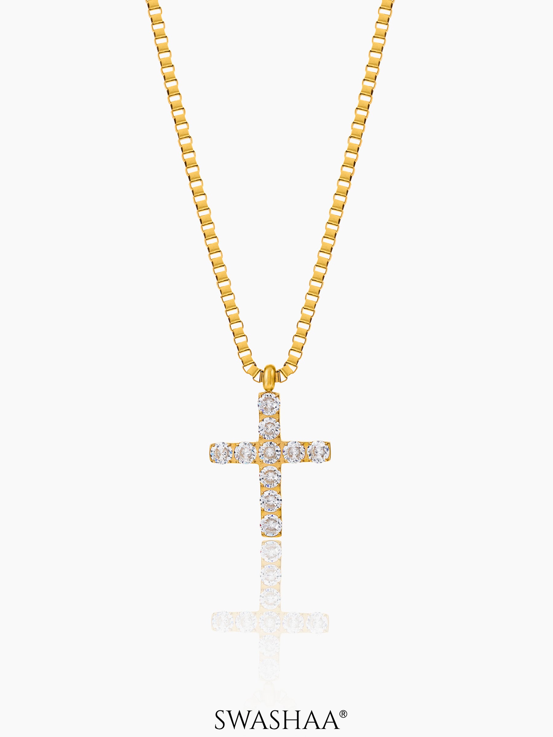Auron Cross Diamond Men's Chain Pendant 18K Gold Plated