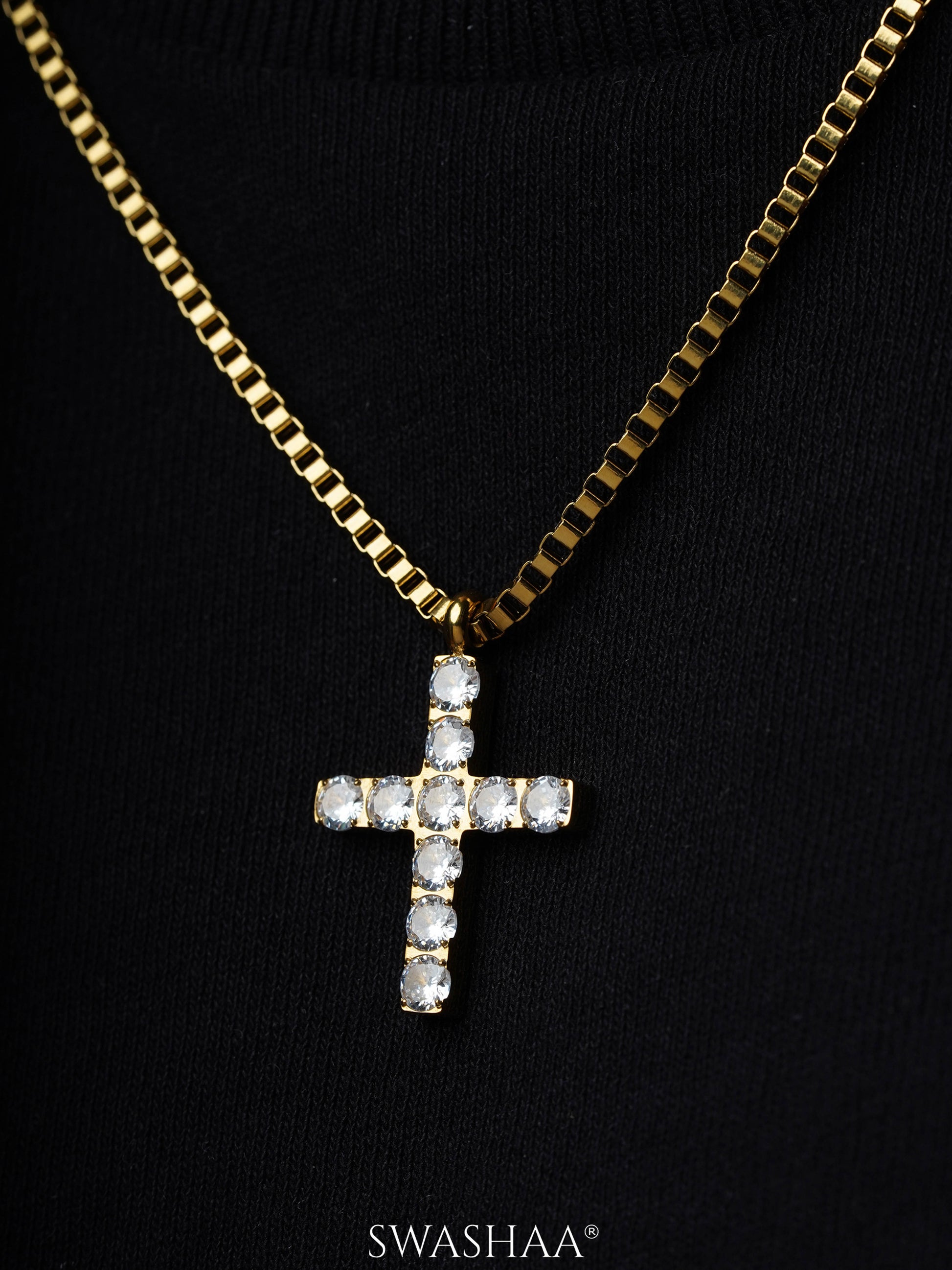 Auron Cross Diamond Men's Chain Pendant