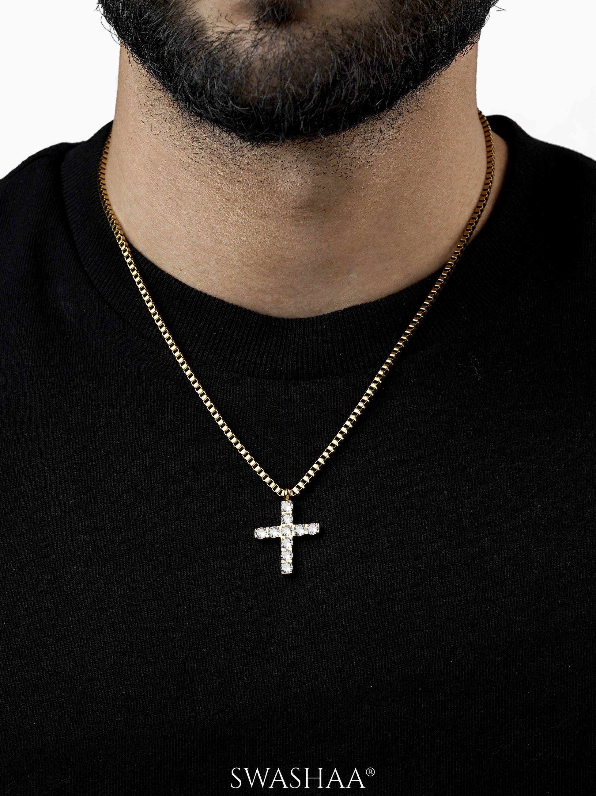 Auron Cross Diamond Men's Chain Pendant