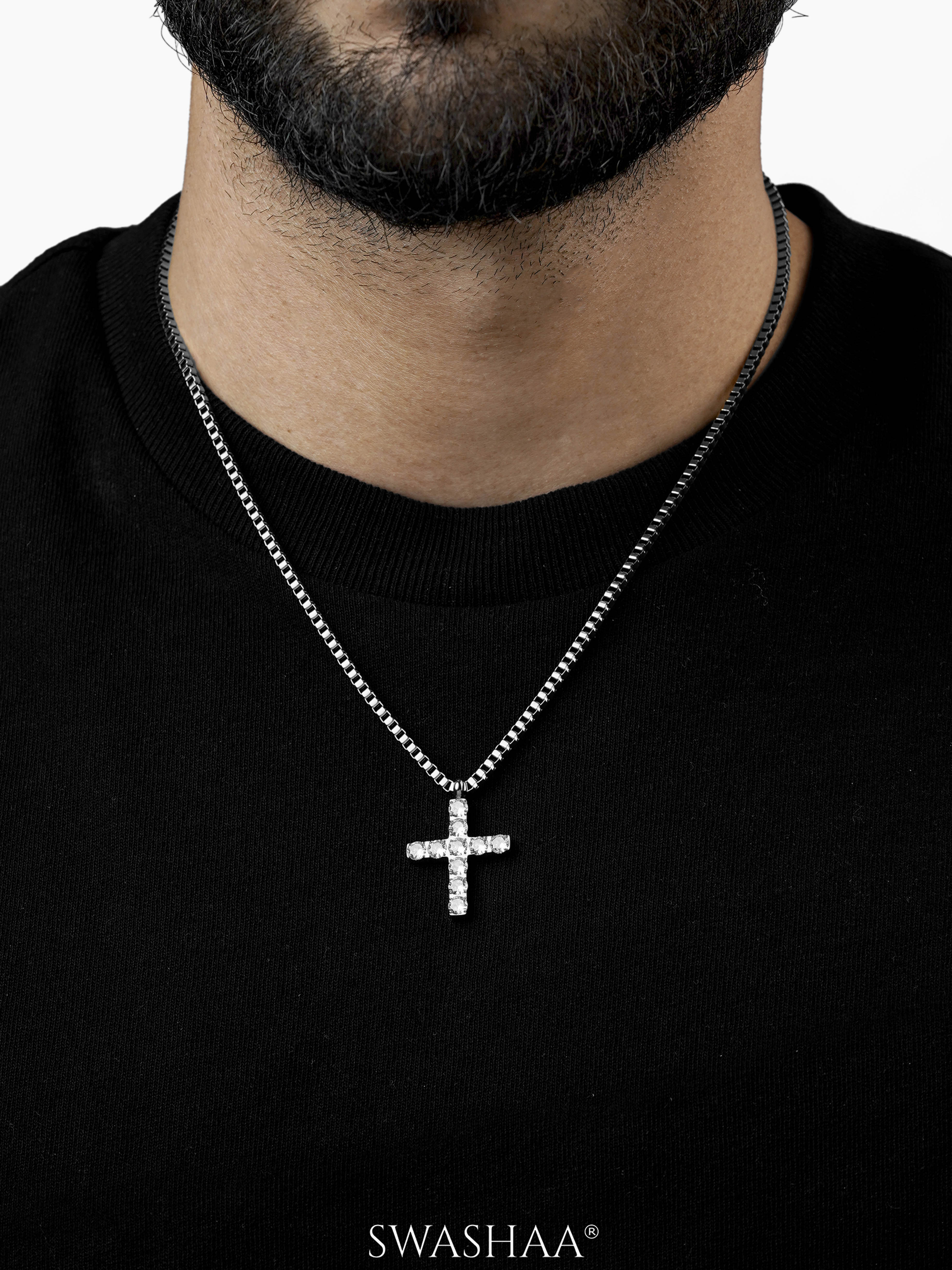 Auron Cross Diamond Men's Chain Pendant
