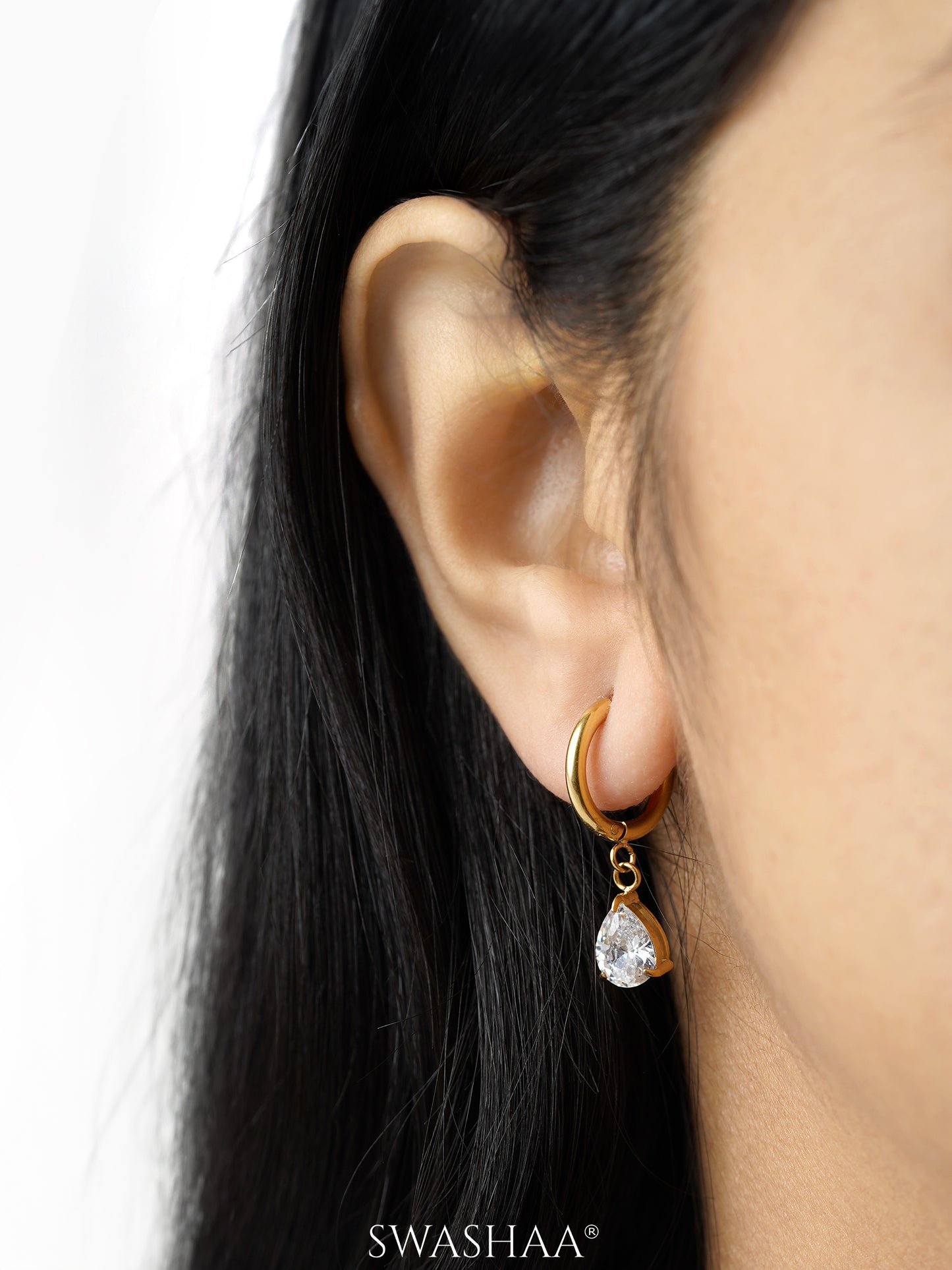 Autumn Solitaire 18K Gold Plated Hoop Earrings