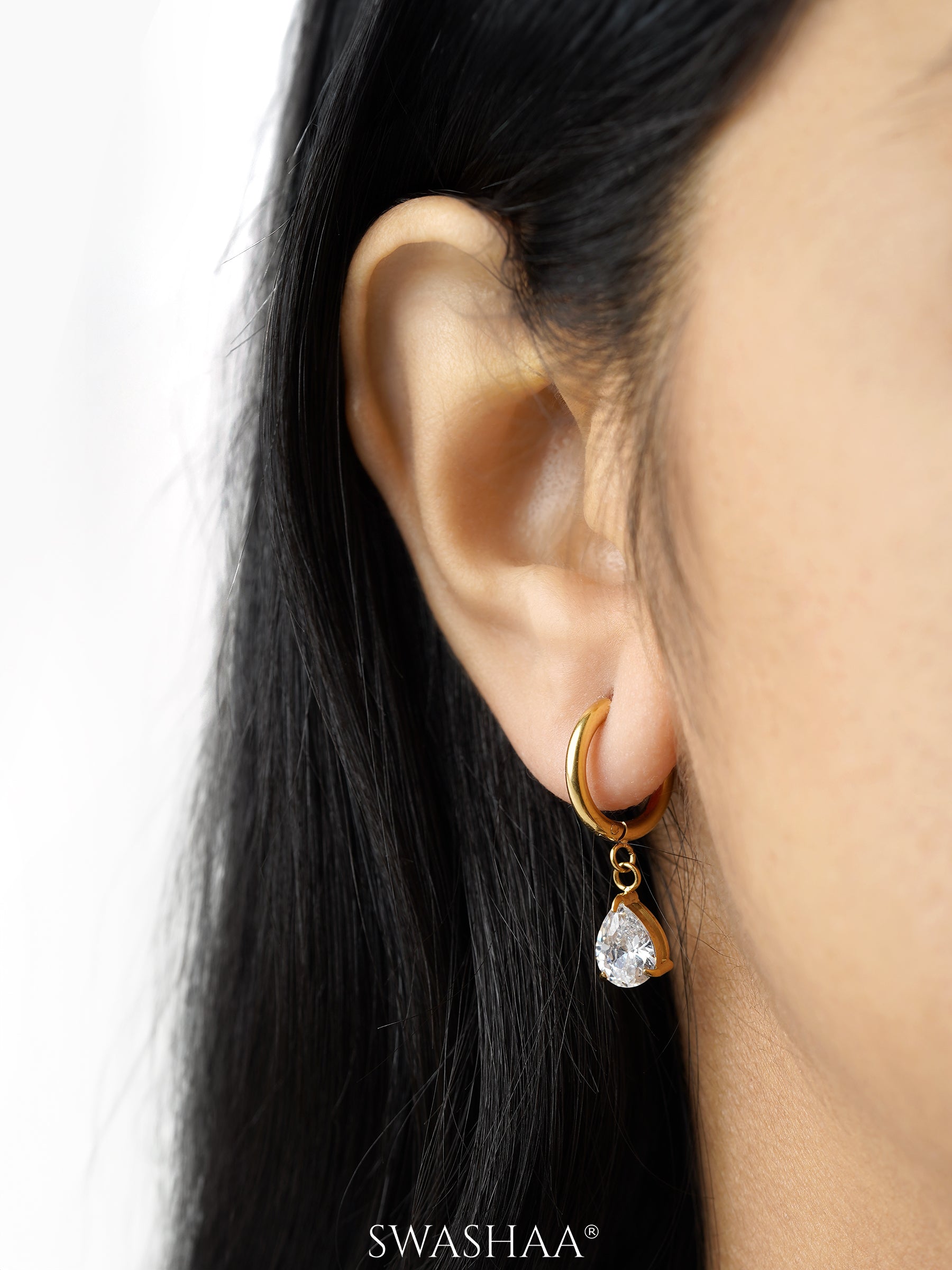Autumn Solitaire 18K Gold Plated Hoop Earrings