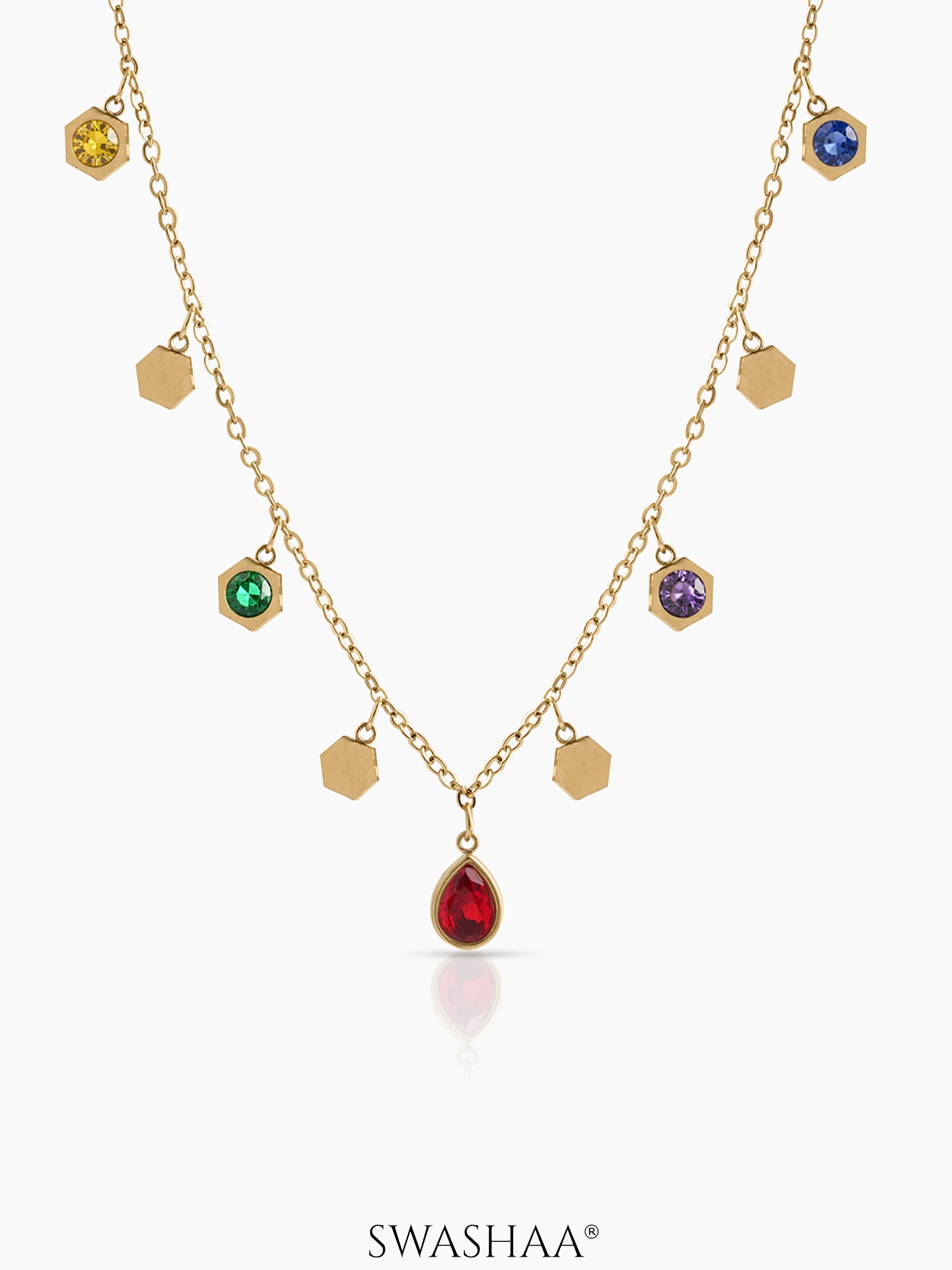 Avyra Multi Hexa Charms Necklace 18K Gold Plated