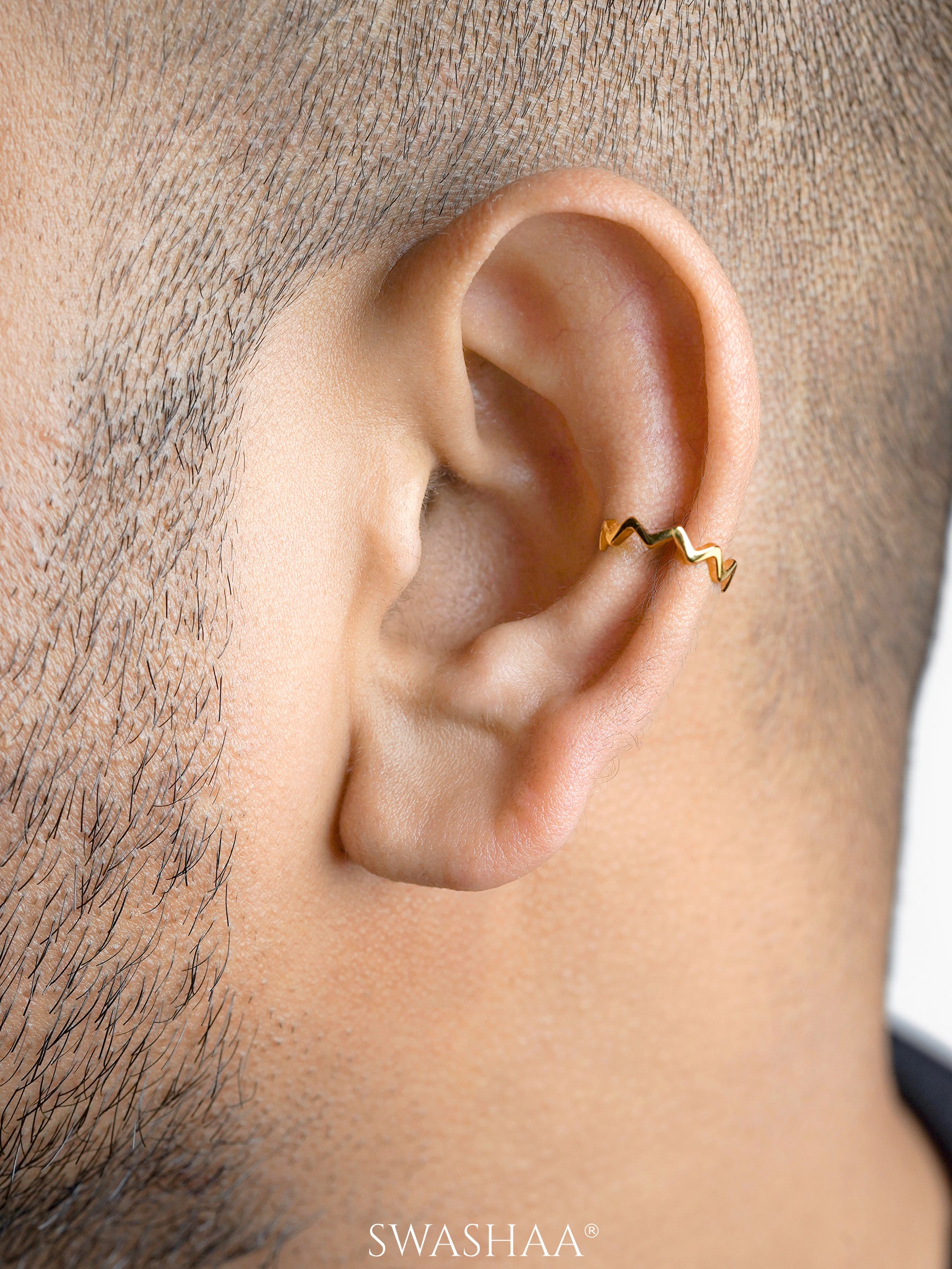 Axis Wave 18K Gold Plated Men's Cuff Earrings