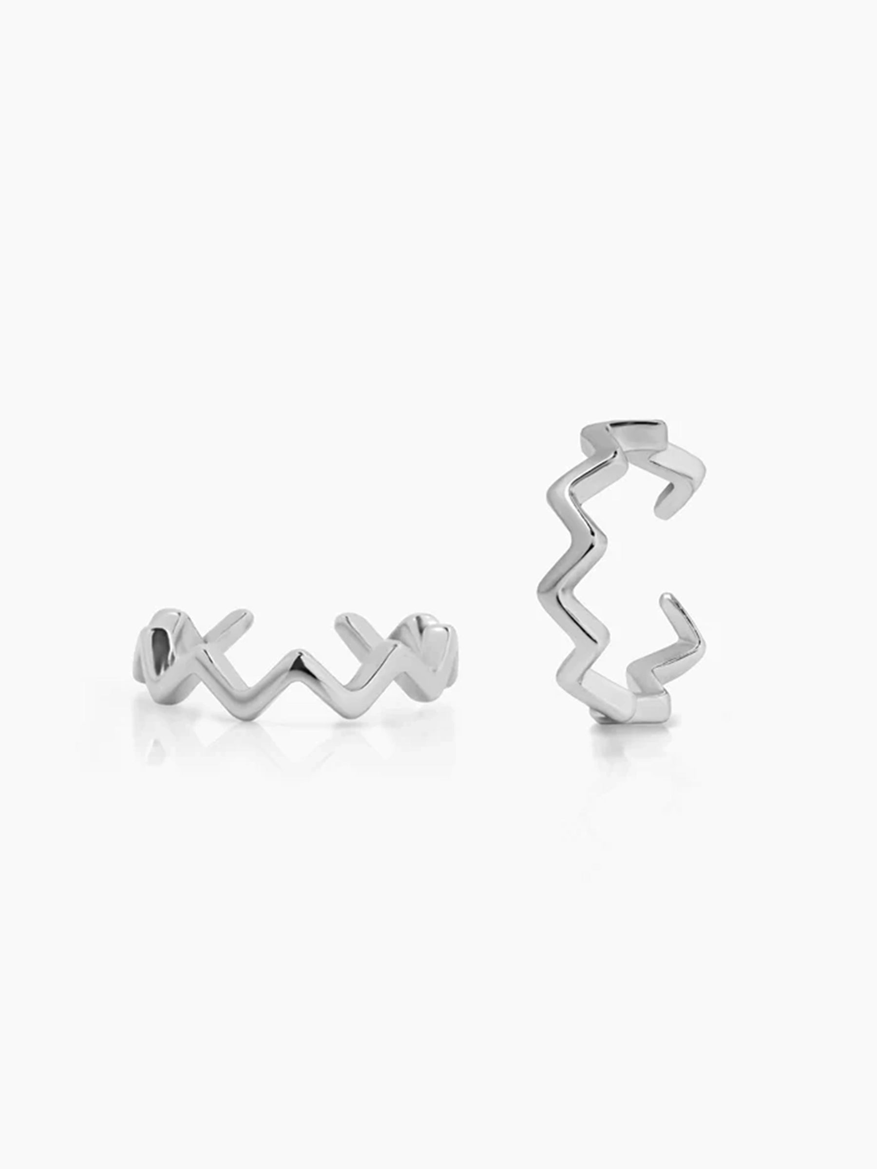 Axis Wave Silver Men's Cuff Earrings Silver