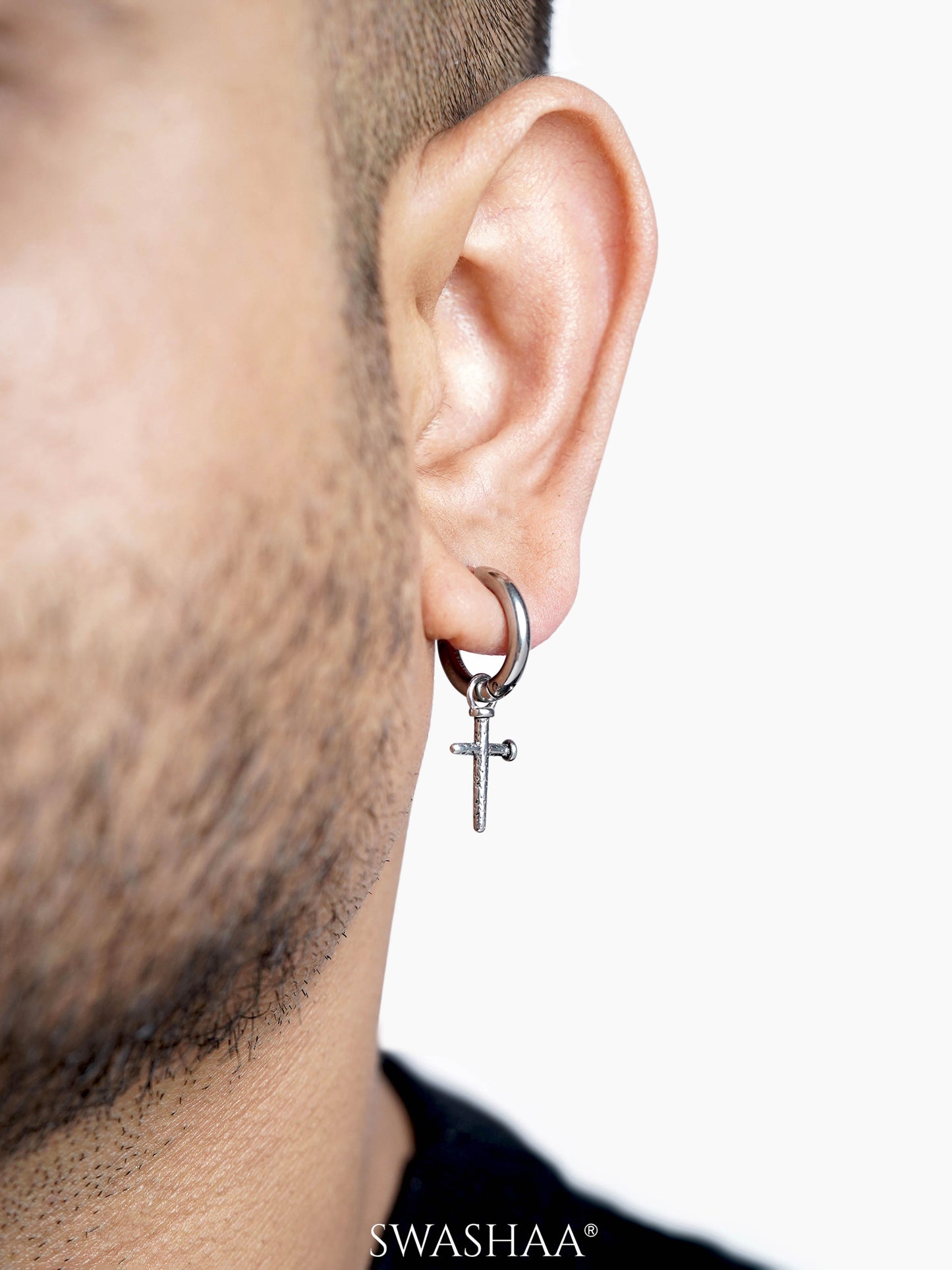 Axton Cross Drop Men's Hoop Earrings