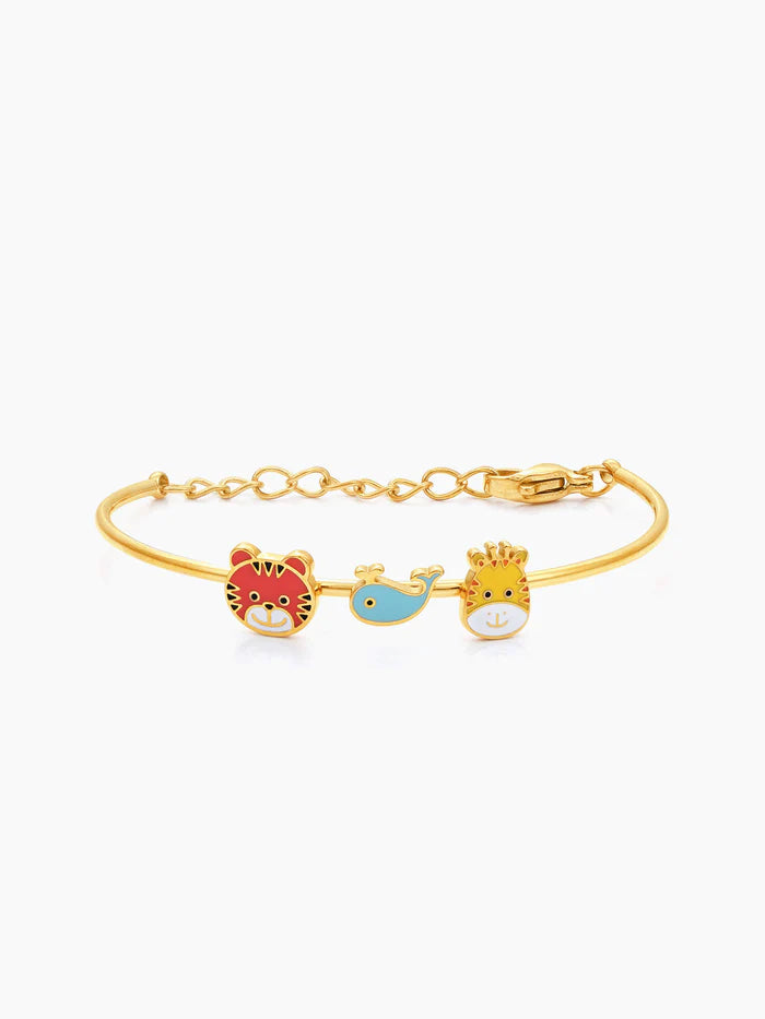 Baby Animal Charms 18K Gold Plated Kid's Kada Bracelet Gold
