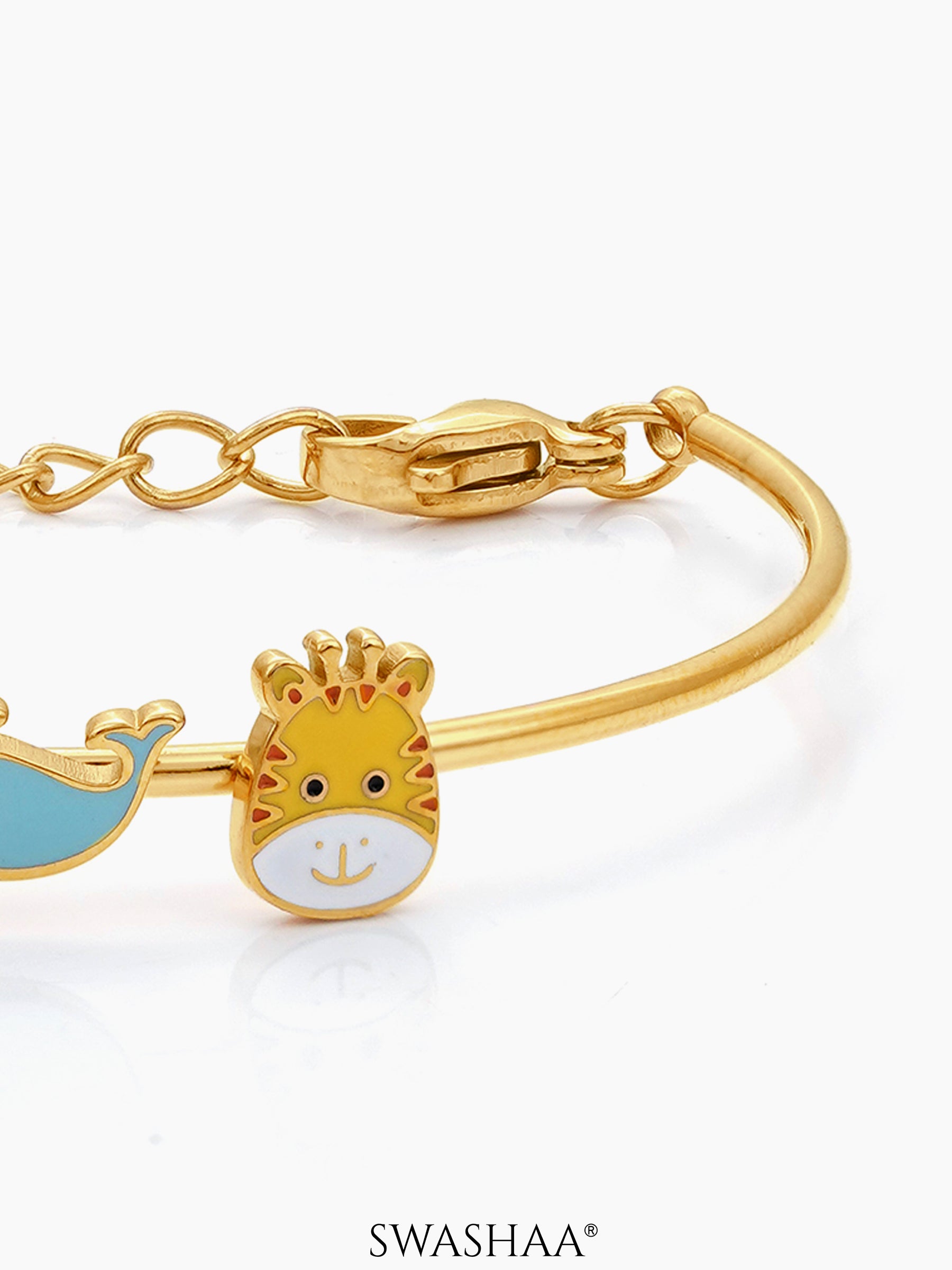 Baby Animal Charms 18K Gold Plated Kid's Kada Bracelet