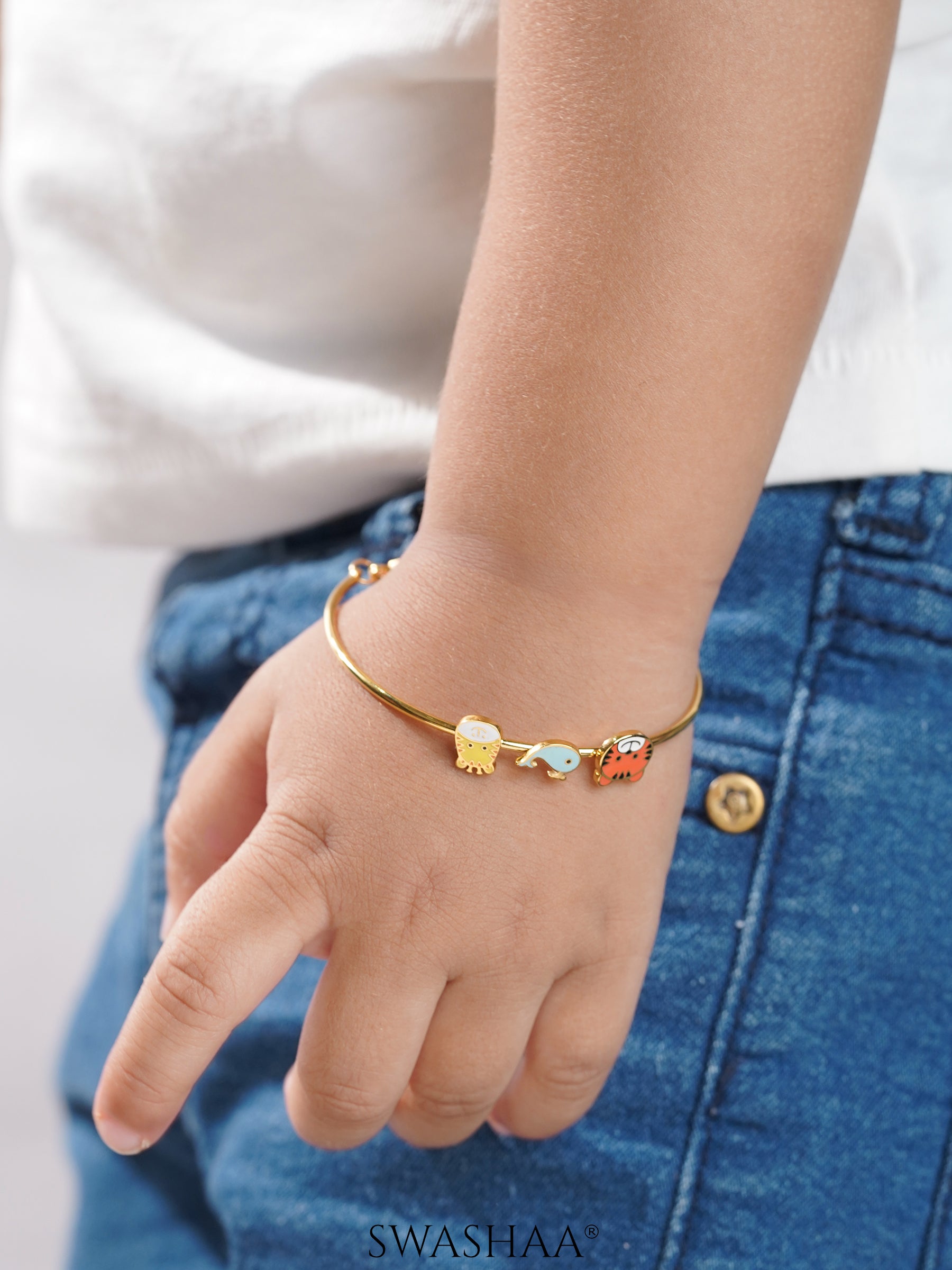 Baby Animal Charms 18K Gold Plated Kid's Kada Bracelet