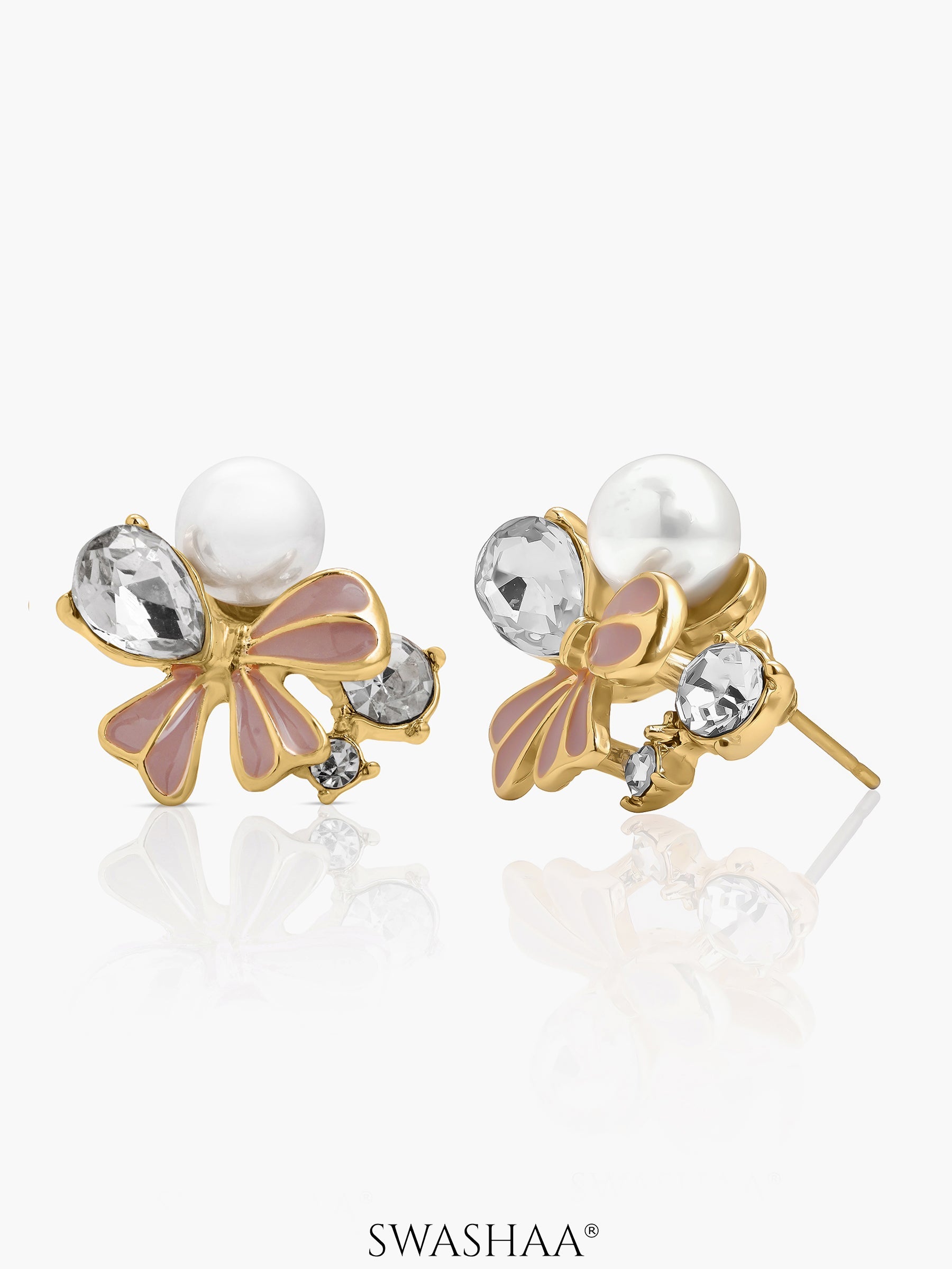 Bloom Pearl Diamond Earrings 18K Gold Plated
