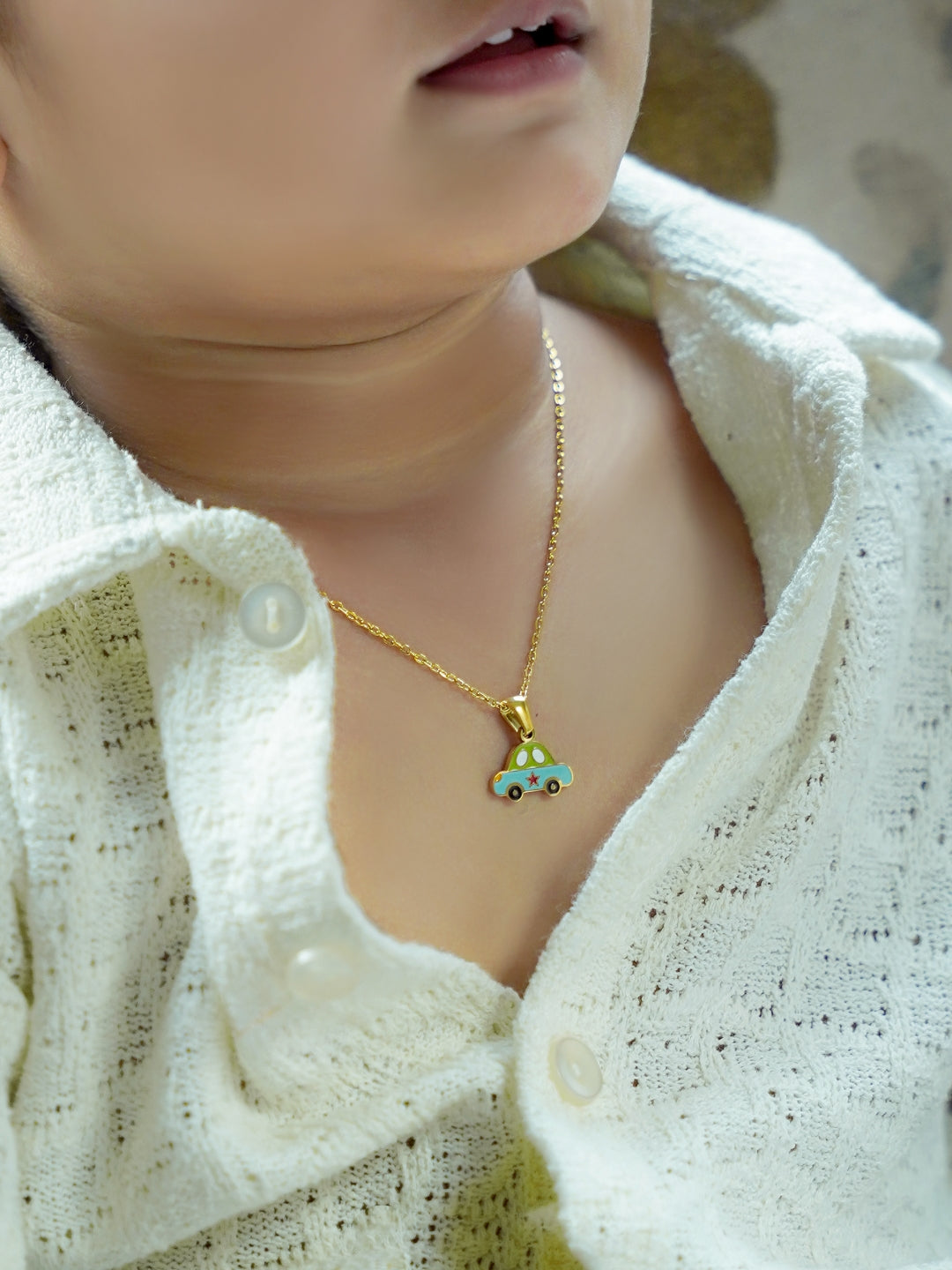 Blue Car 18K Gold Plated Kid's Pendant Necklace