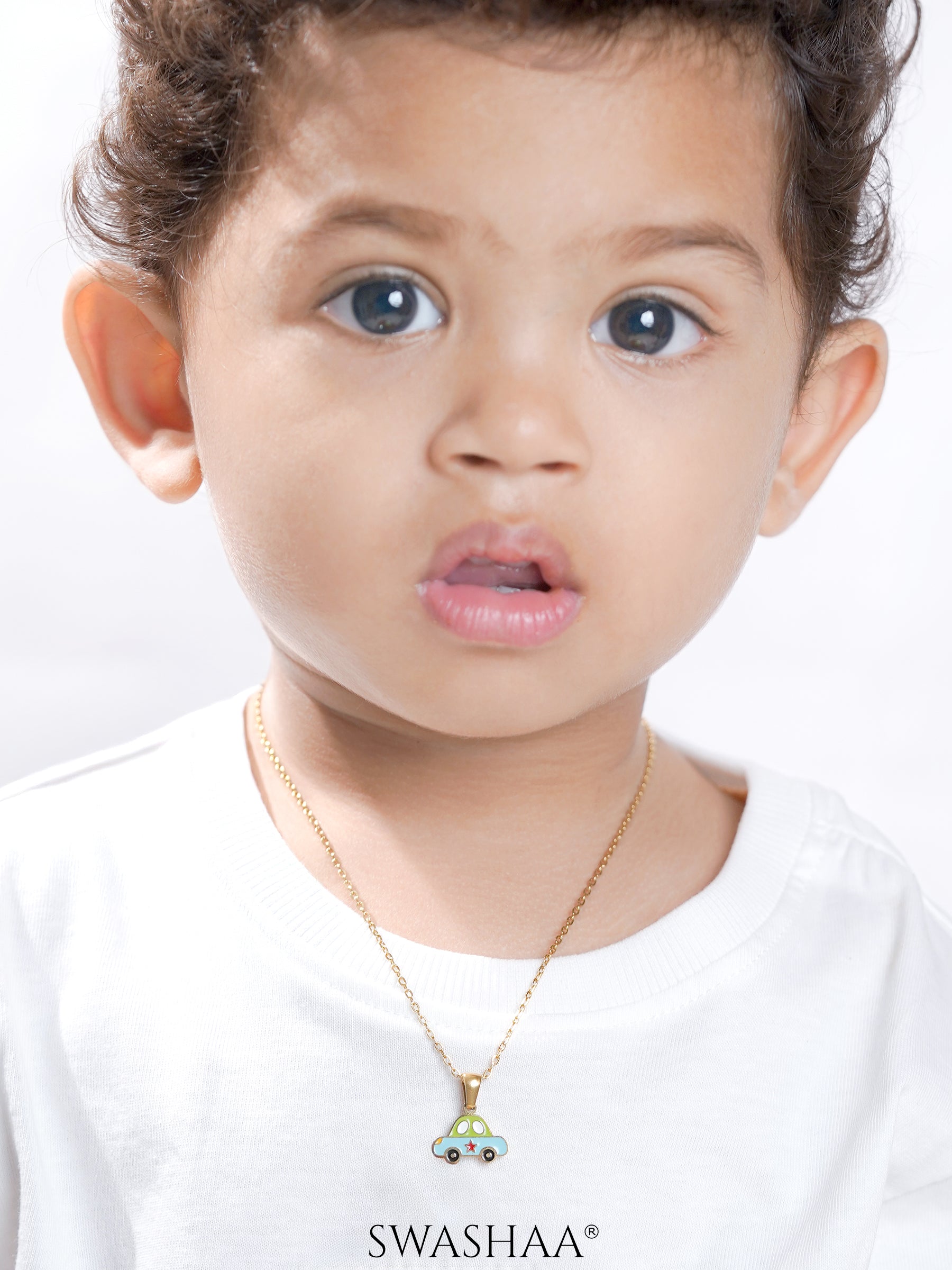 Blue Car 18K Gold Plated Kid's Pendant Necklace