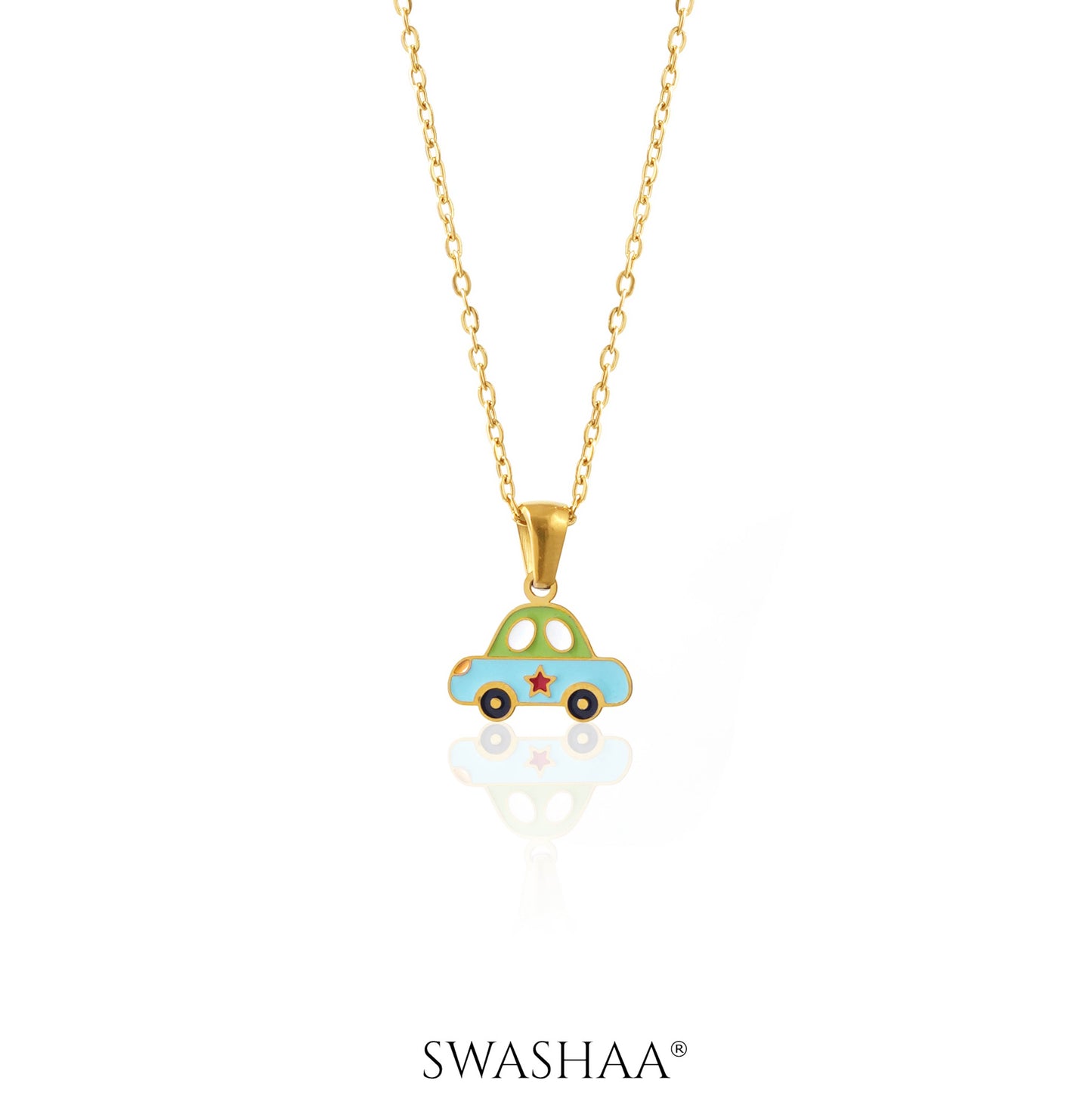 Blue Car 18K Gold Plated Kid's Pendant Necklace Gold