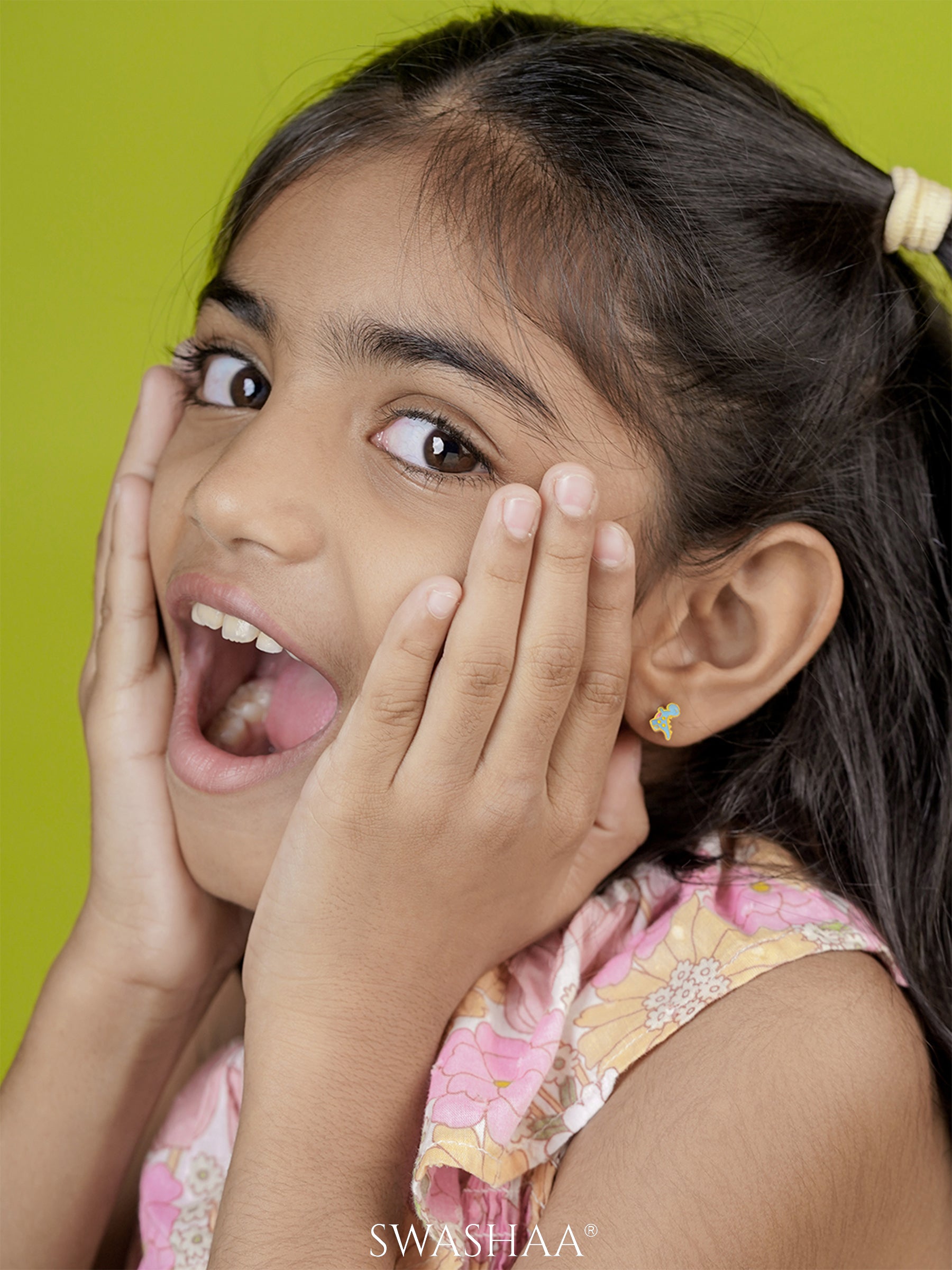 Blue Dina 18K Gold Plated Kid's Earrings