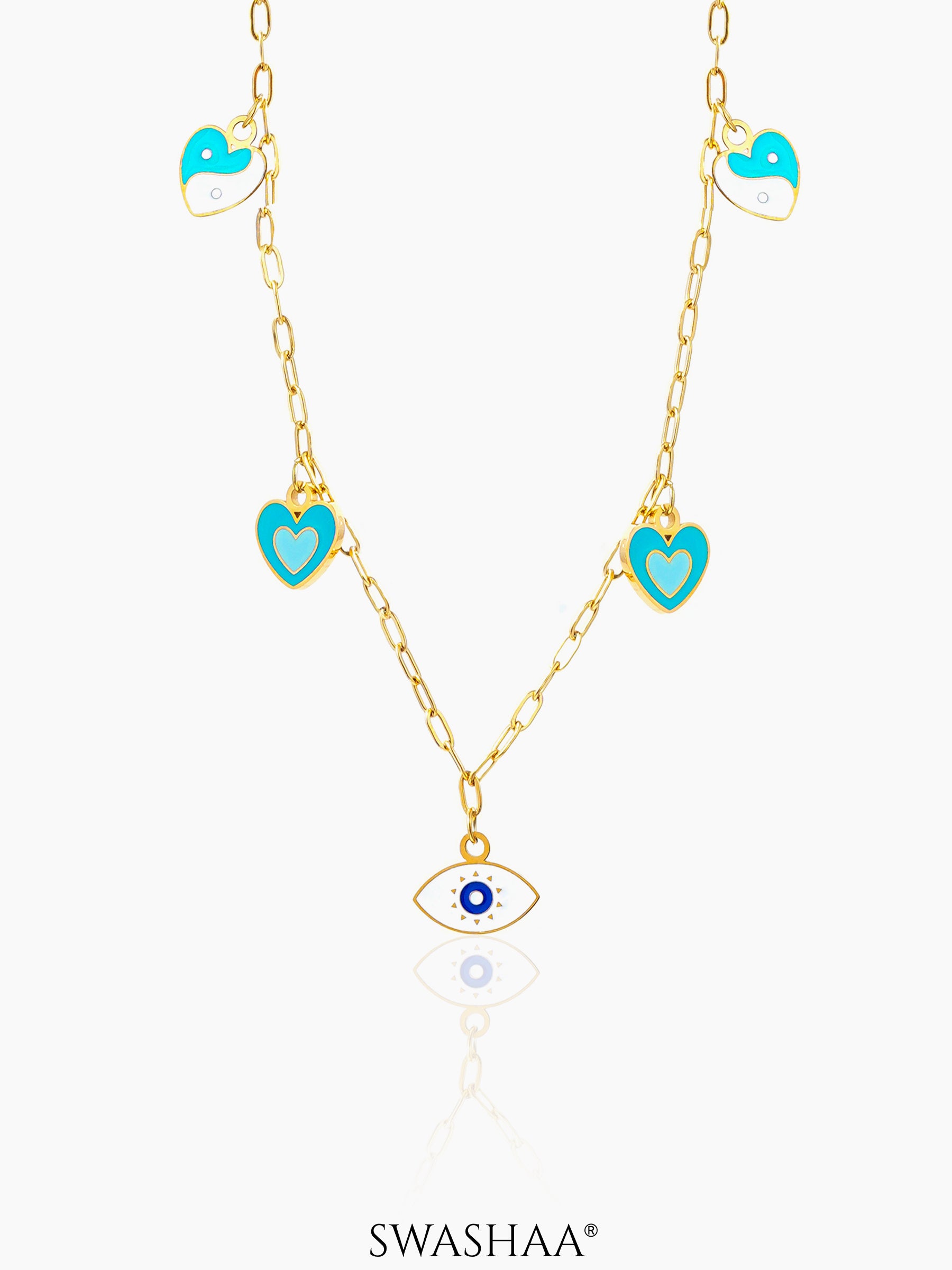 Blue Hearts Eye 18K Gold Plated Kid's Necklace Gold