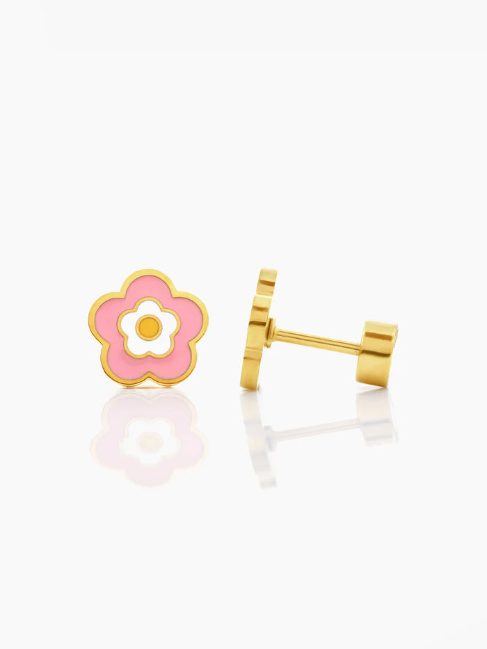 Blush Pink Flower Charm 18K Gold Plated Kid's Earrings Gold