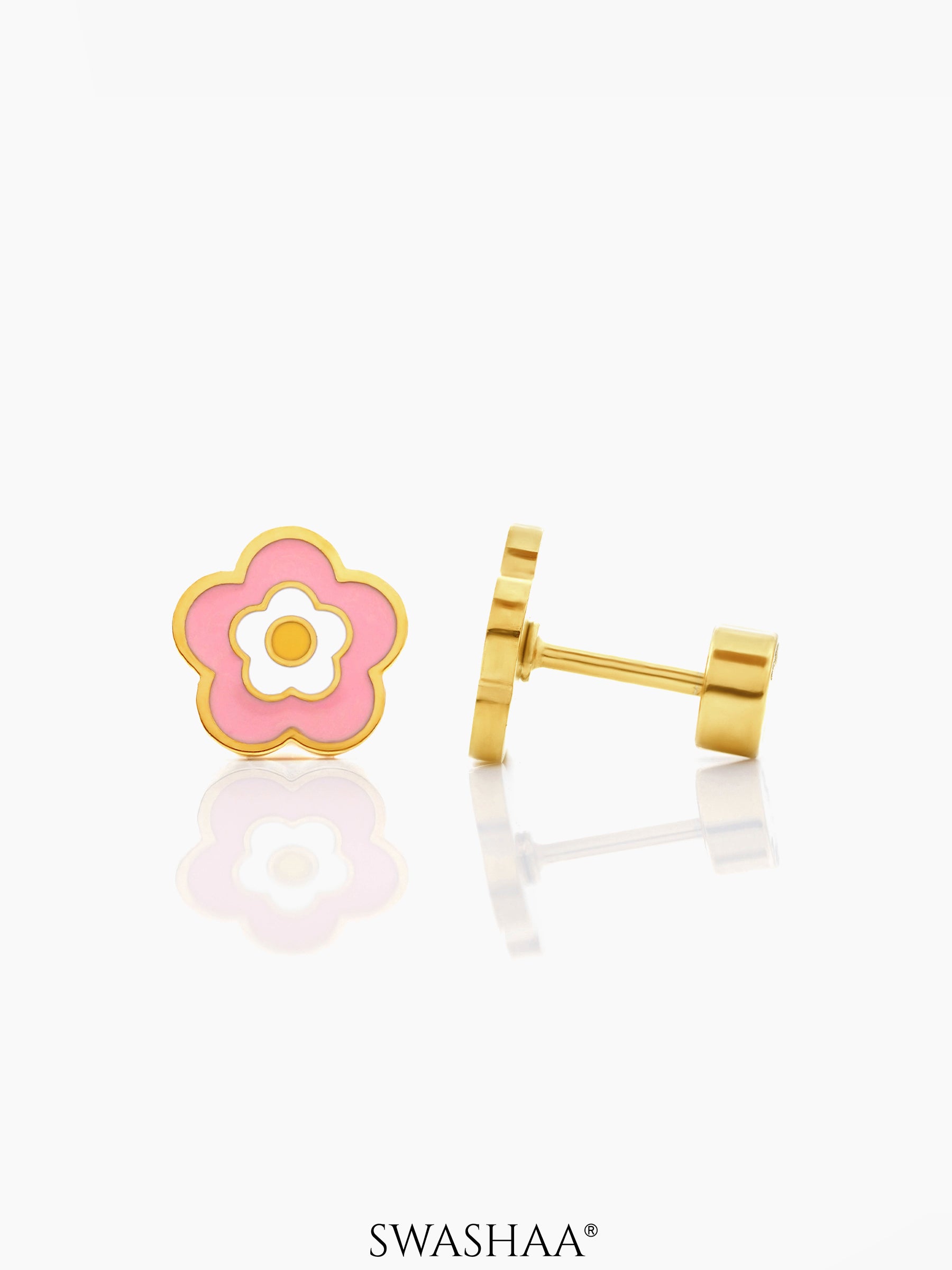 Blush Pink Flower Charm 18K Gold Plated Kid's Earrings Gold