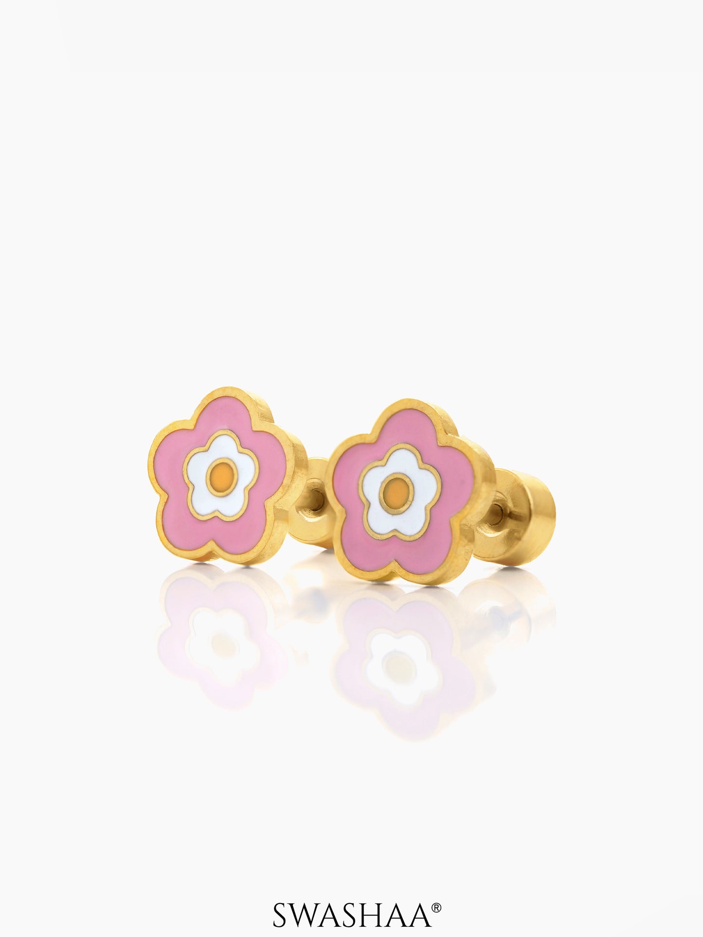 Blush Pink Flower Charm 18K Gold Plated Kid's Earrings