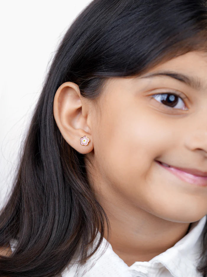 Blush Pink Flower Charm 18K Gold Plated Kid's Earrings