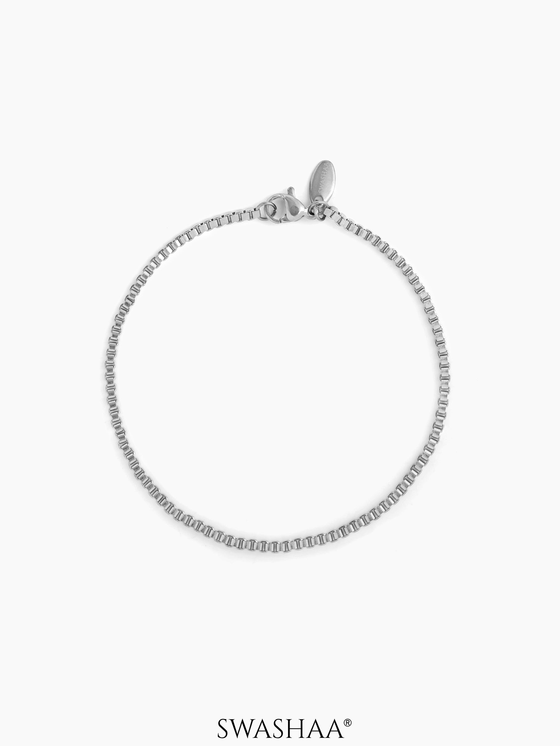 Box Chain 2 MM Men's Bracelet Silver
