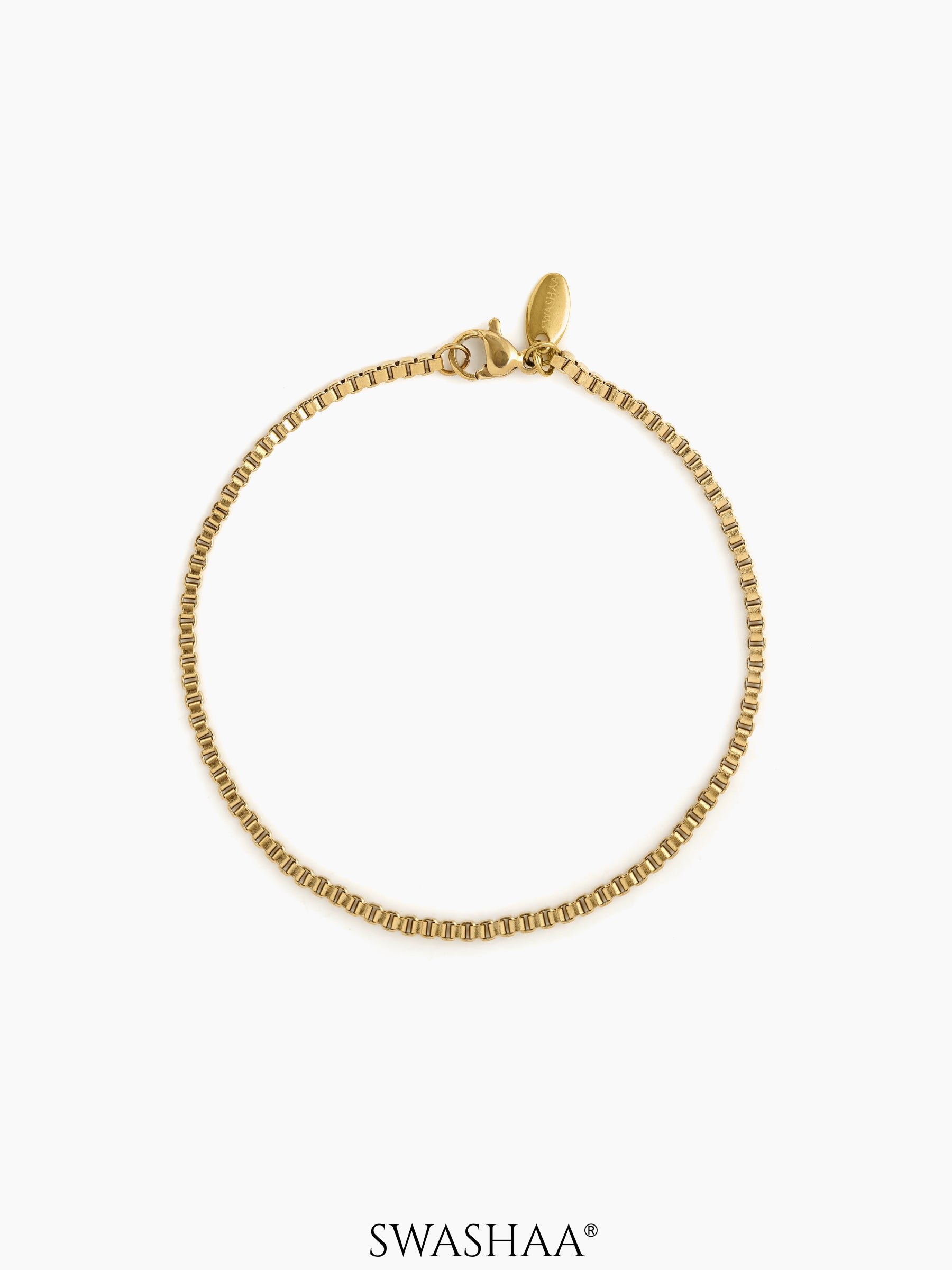 Box Chain 2MM Women's Bracelet 18K Gold Plated
