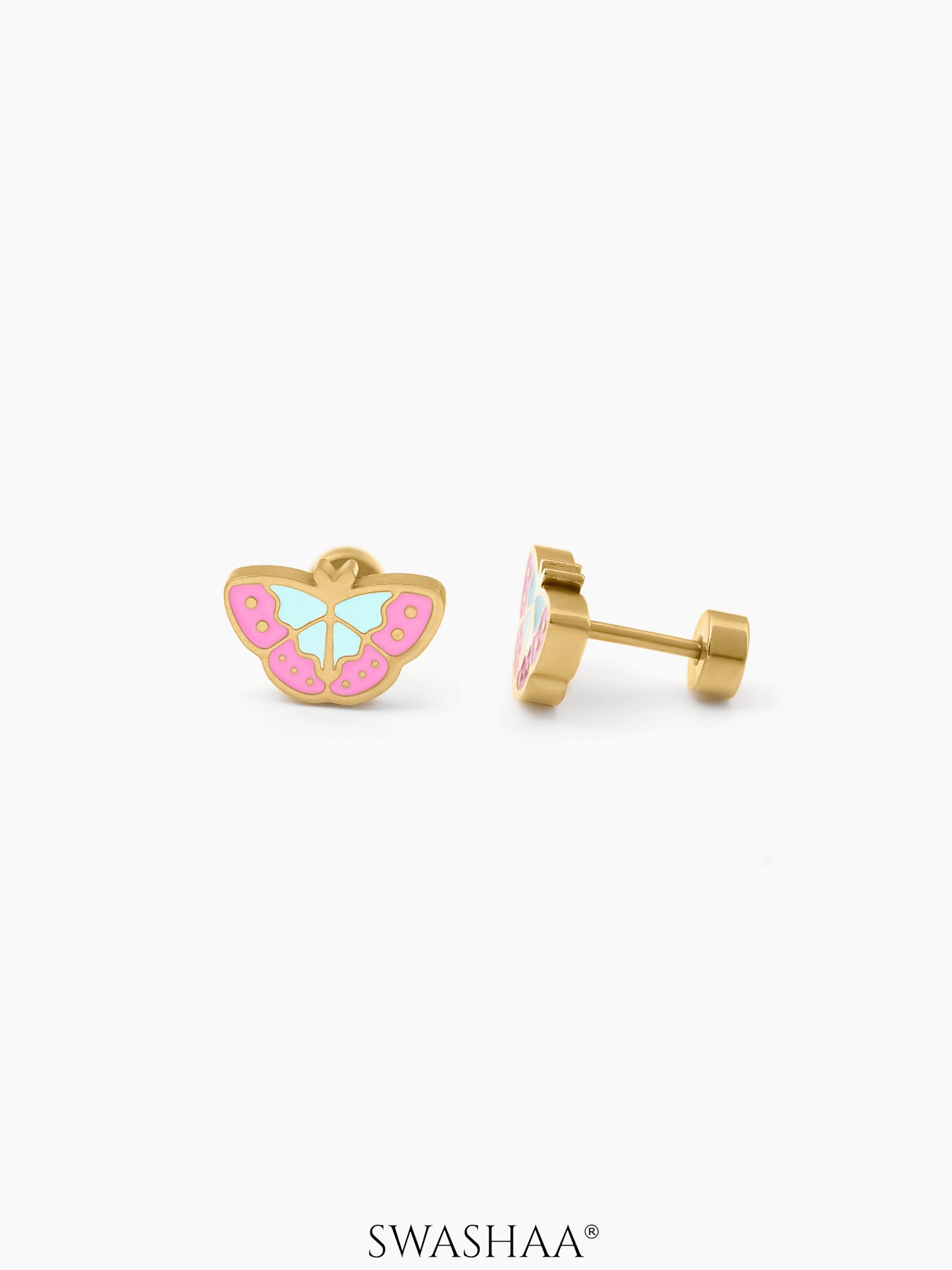 Bubbly Butterfly 18K Gold Plated Kid's Earrings Gold