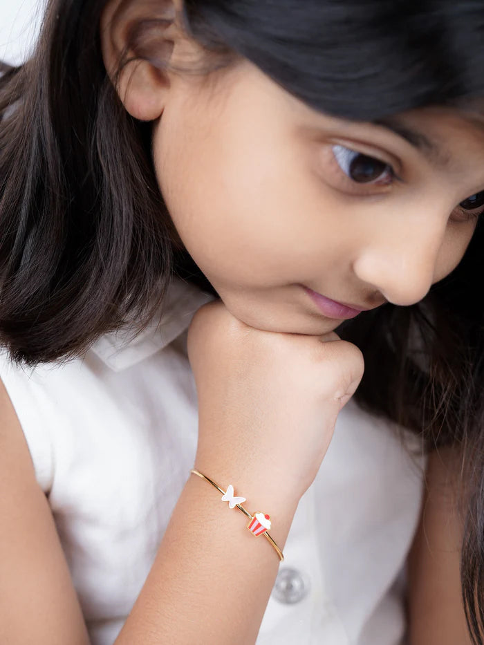Butterfly & Cupcake 18K Gold Plated Kid's Kada Bracelet