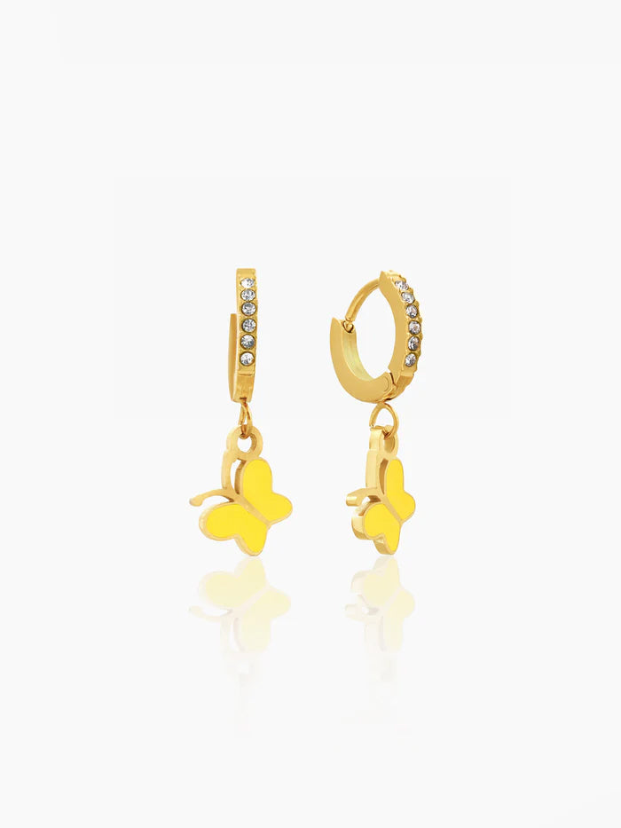 Buzzy Yellow Butterfly Diamond Loop 18K Gold Plated Kid's Hoops Earrings Gold