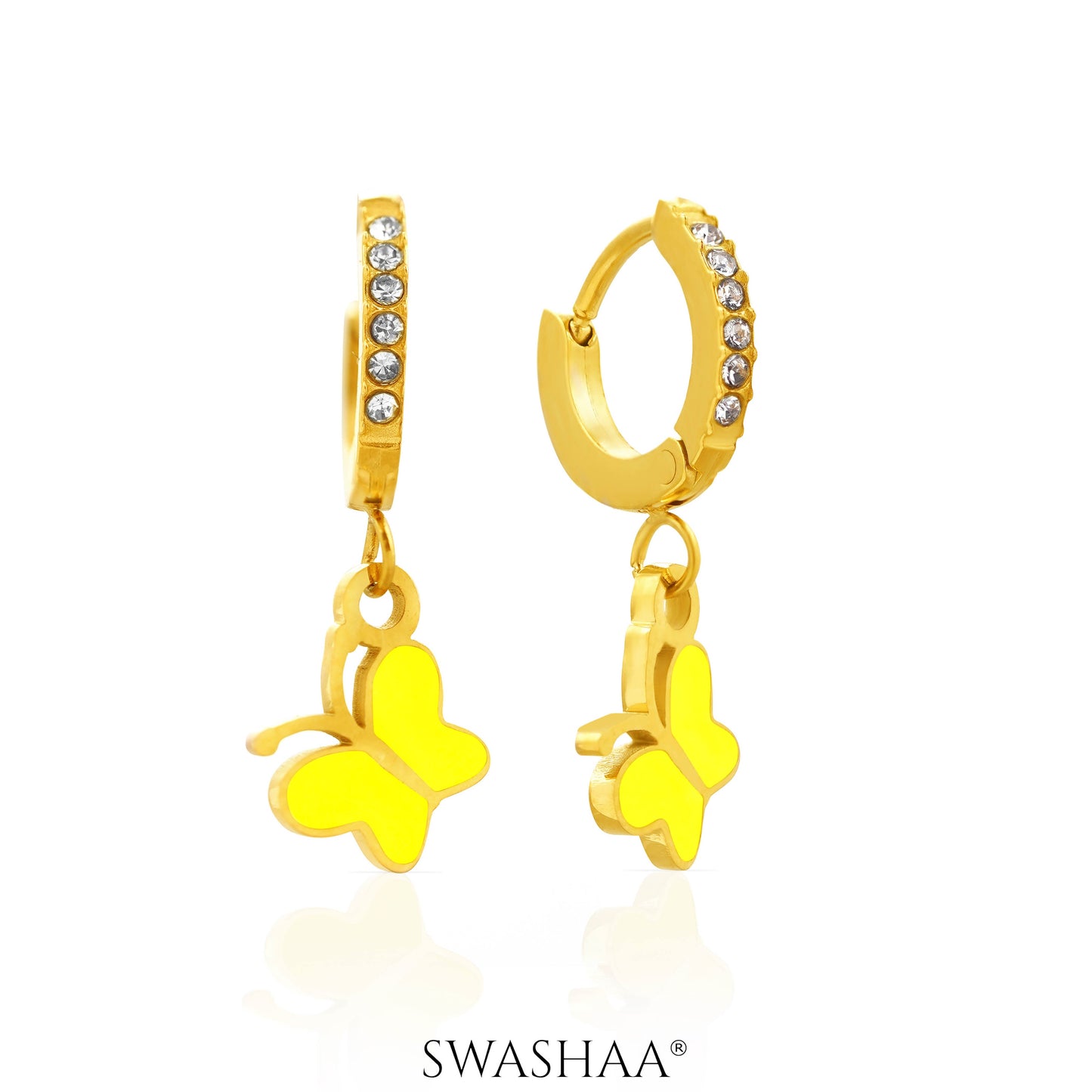 Buzzy Yellow Butterfly Diamond Loop 18K Gold Plated Kid's Hoops Earrings Gold