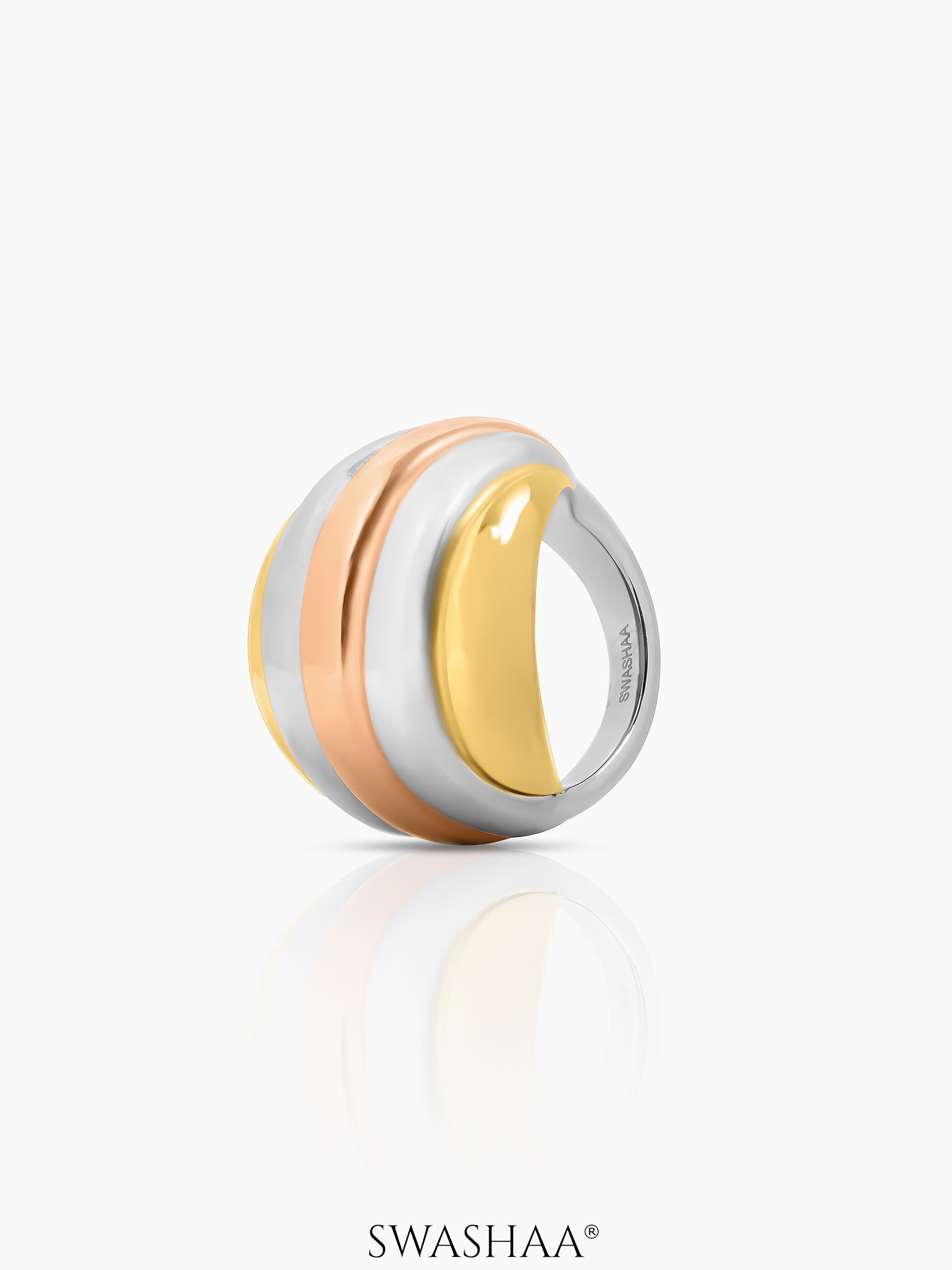 Calla Spiral Dome Three Tone Ring 18K Gold Plated
