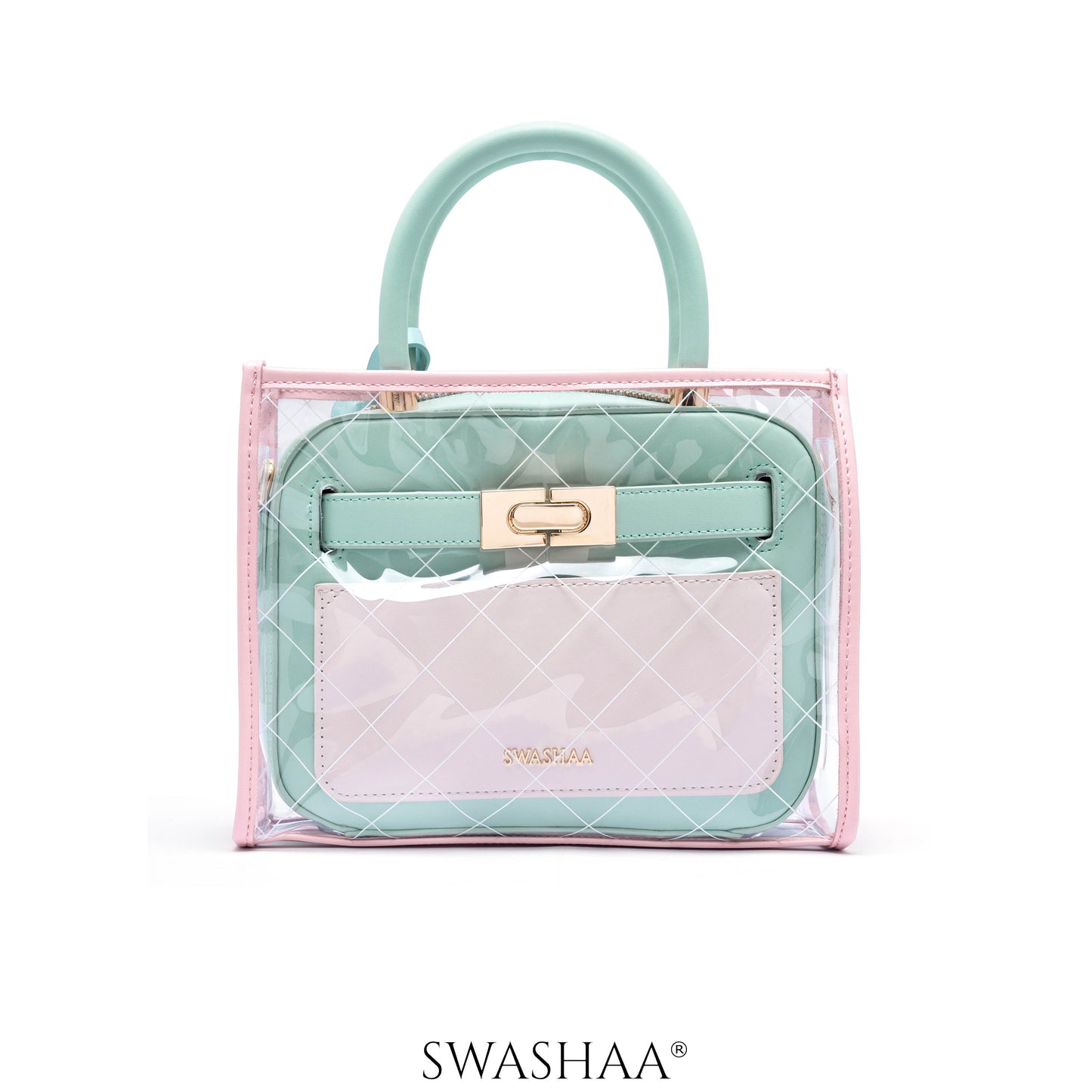Cherie Transparent Inlay Leather Handbag Mint-Pink