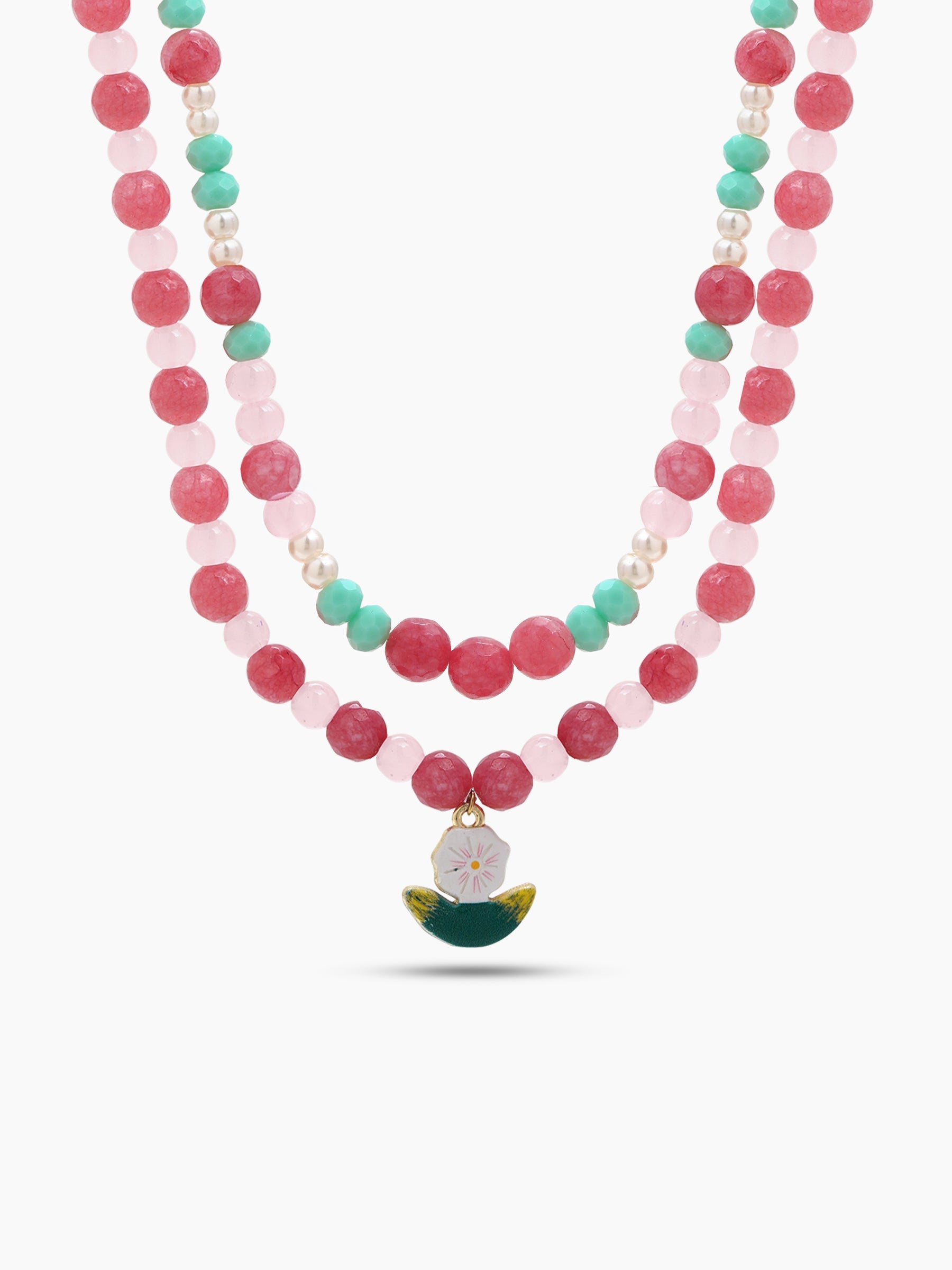 Cherry Pink Women’s Layered Beaded Necklace